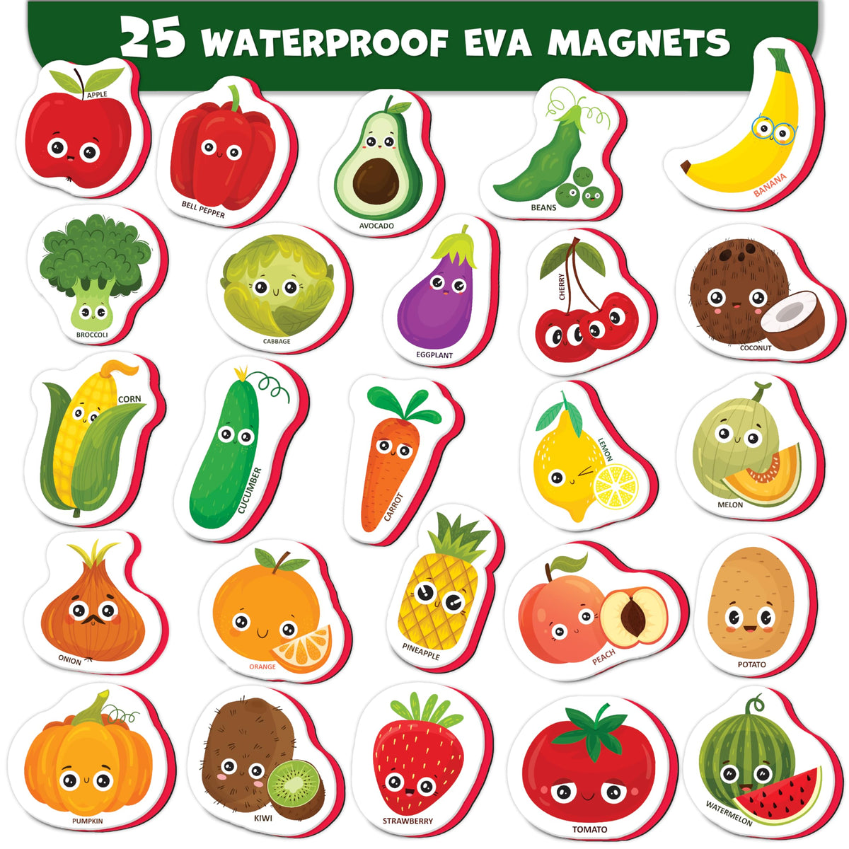 Little World Large Set of Safe Foam Fridge Magnets for Toddlers 1-3 | Durable, Water-Resistant Fruit & Veggie Magnets