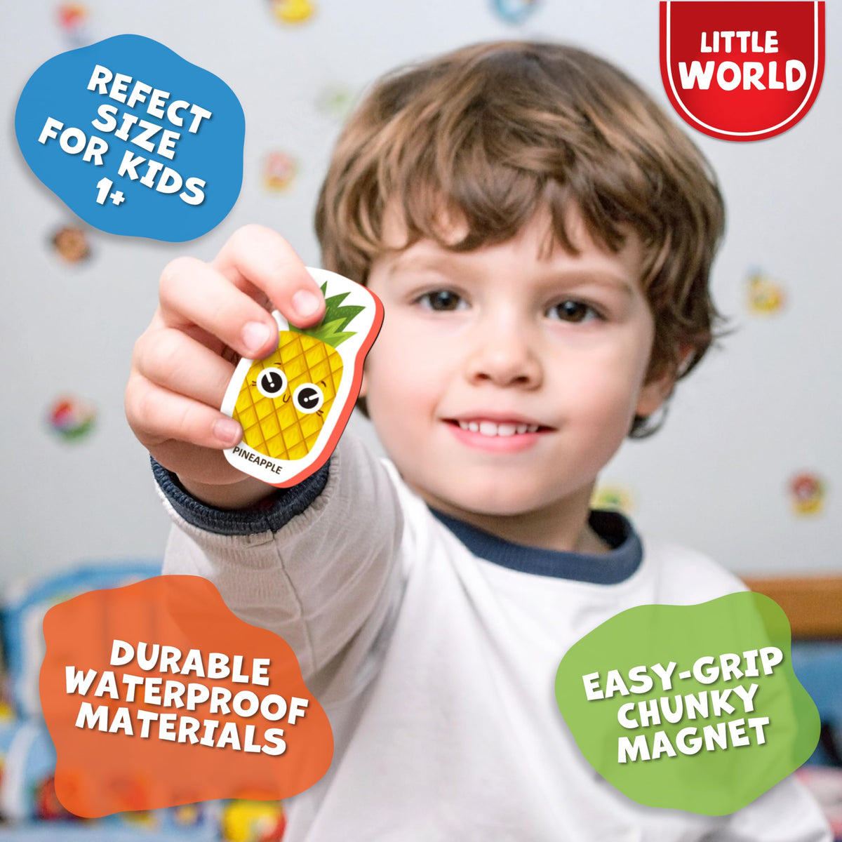 Little World Large Set of Safe Foam Fridge Magnets for Toddlers 1-3 | Durable, Water-Resistant Fruit & Veggie Magnets