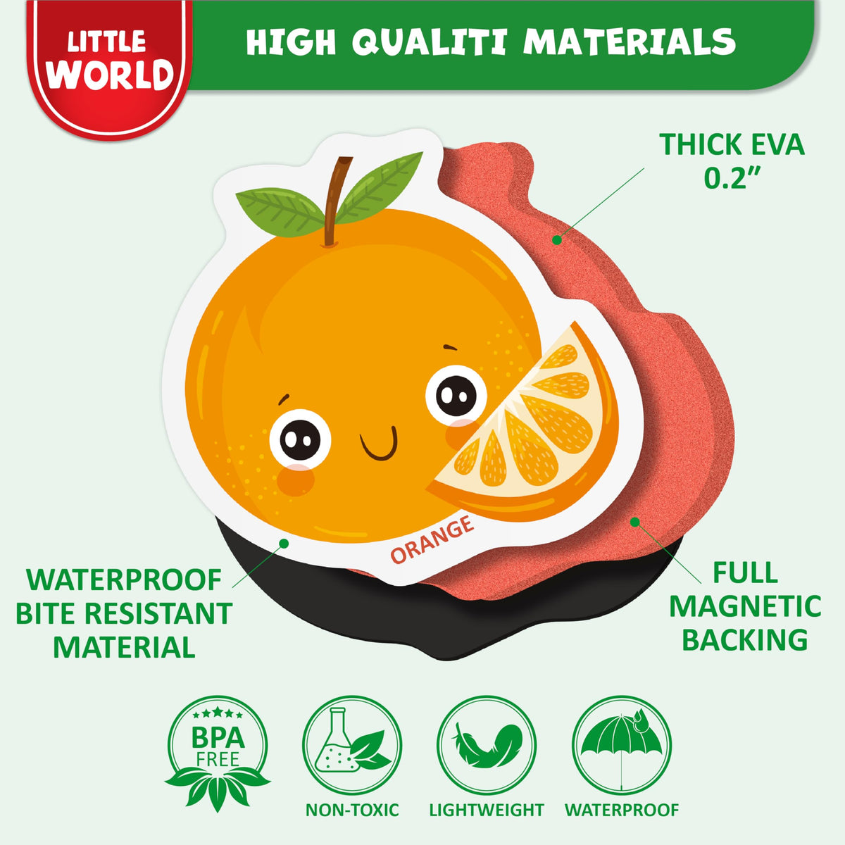 Little World Large Set of Safe Foam Fridge Magnets for Toddlers 1-3 | Durable, Water-Resistant Fruit & Veggie Magnets