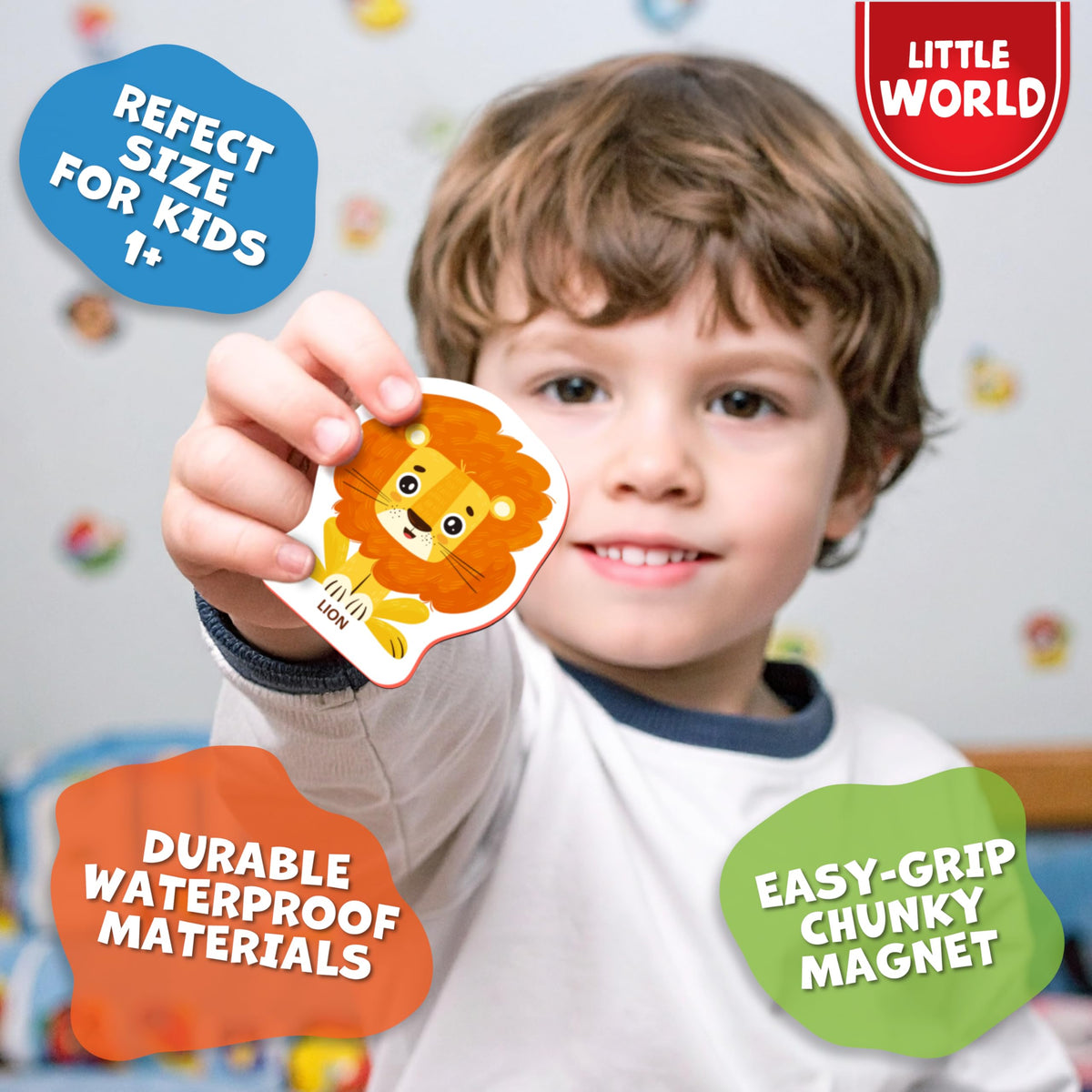 Little World Large Fridge Magnets for Toddlers 1-3 | Safe & Durable Zoo Animals