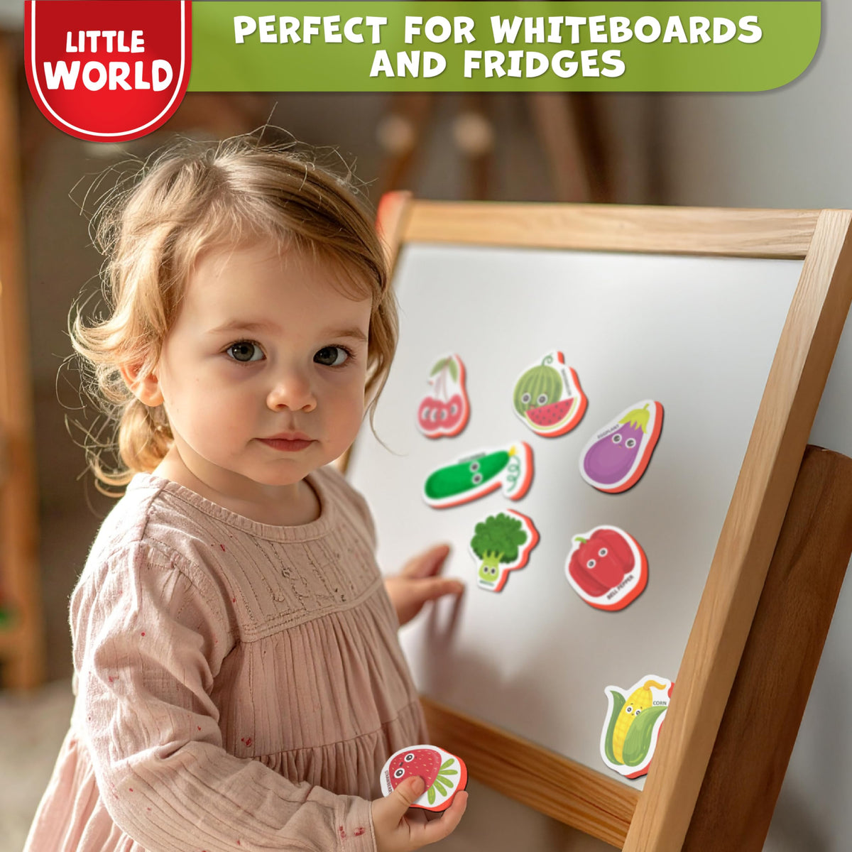 Little World Large Set of Safe Foam Fridge Magnets for Toddlers 1-3 | Durable, Water-Resistant Fruit & Veggie Magnets