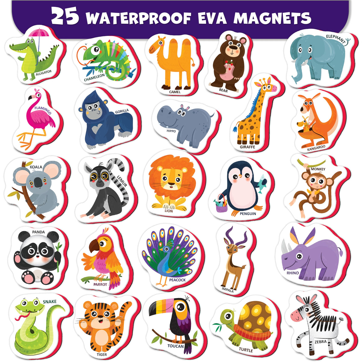 Little World Large Fridge Magnets for Toddlers 1-3 | Safe & Durable Zoo Animals