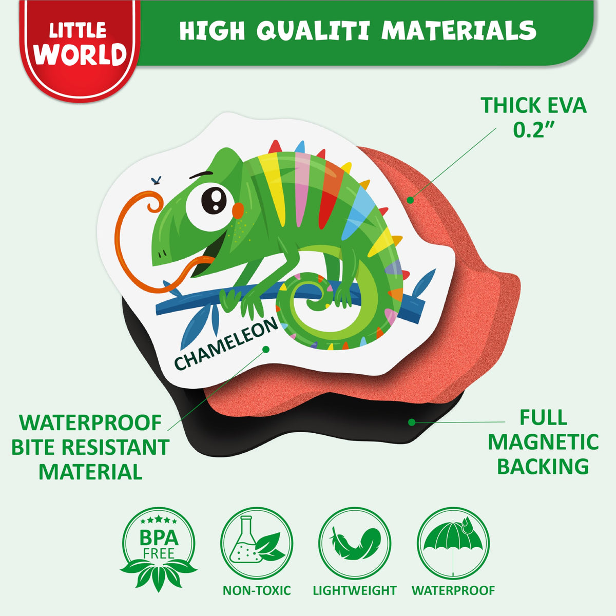 Little World Large Fridge Magnets for Toddlers 1-3 | Safe & Durable Zoo Animals