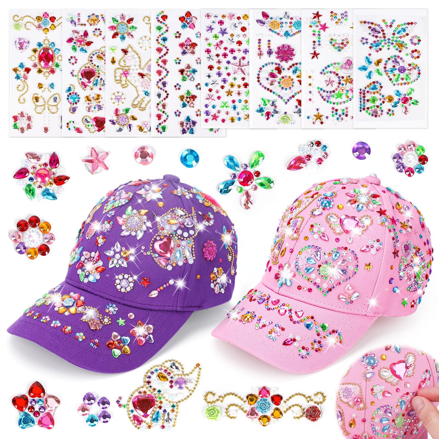 Littlefun DIY Gem Baseball Cap Kit – Unicorn Stickers & Adjustable Caps for Kids 4-12