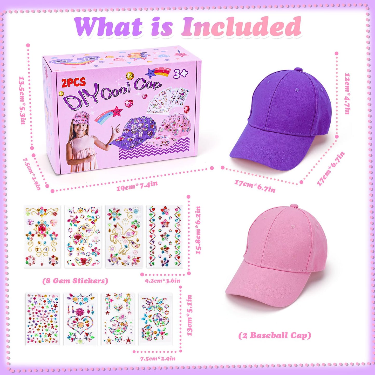 Littlefun DIY Gem Baseball Cap Kit – Unicorn Stickers & Adjustable Caps for Kids 4-12