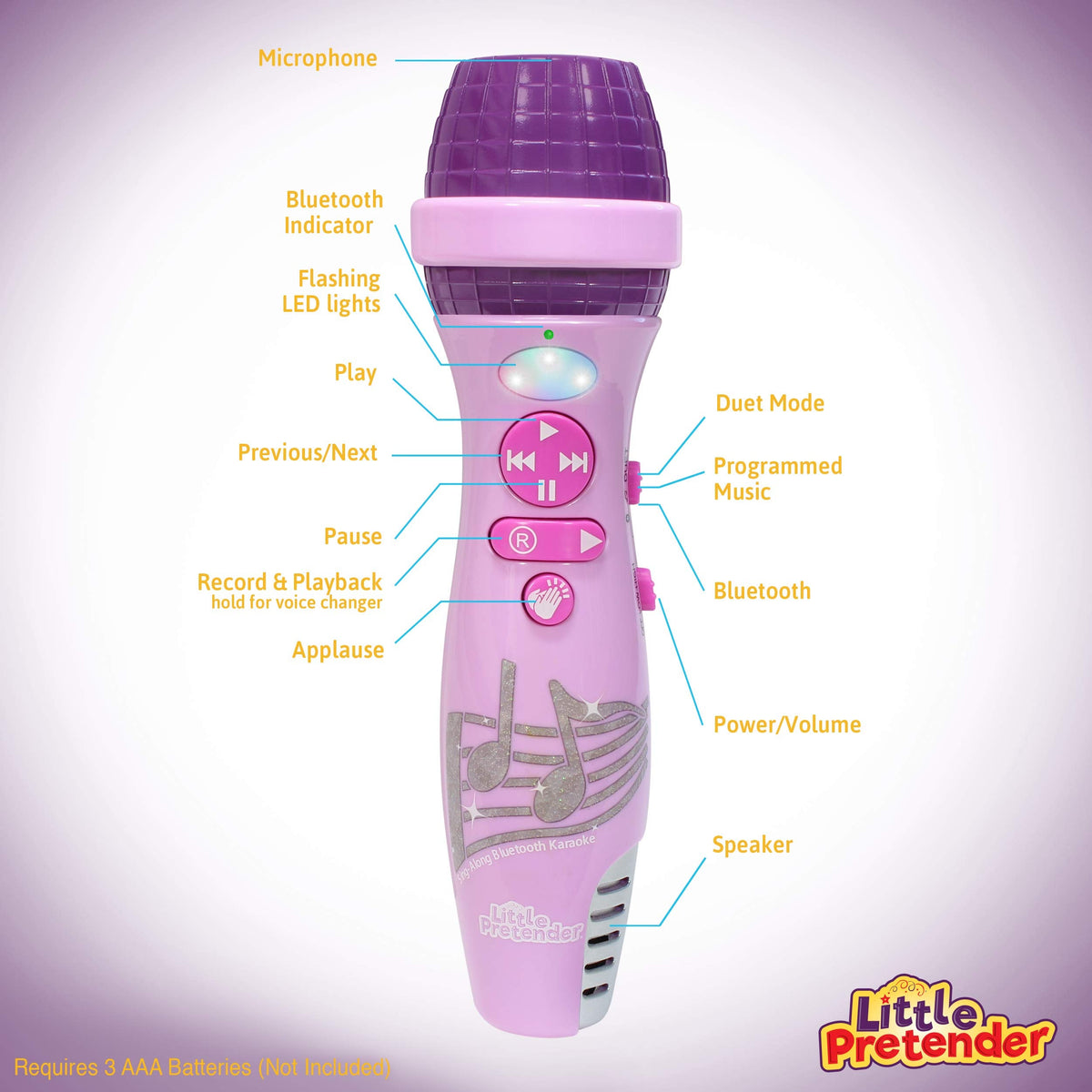 Little Pretender Kids Karaoke Microphone with 15 Nursery Rhymes | Bluetooth & Voice Changer