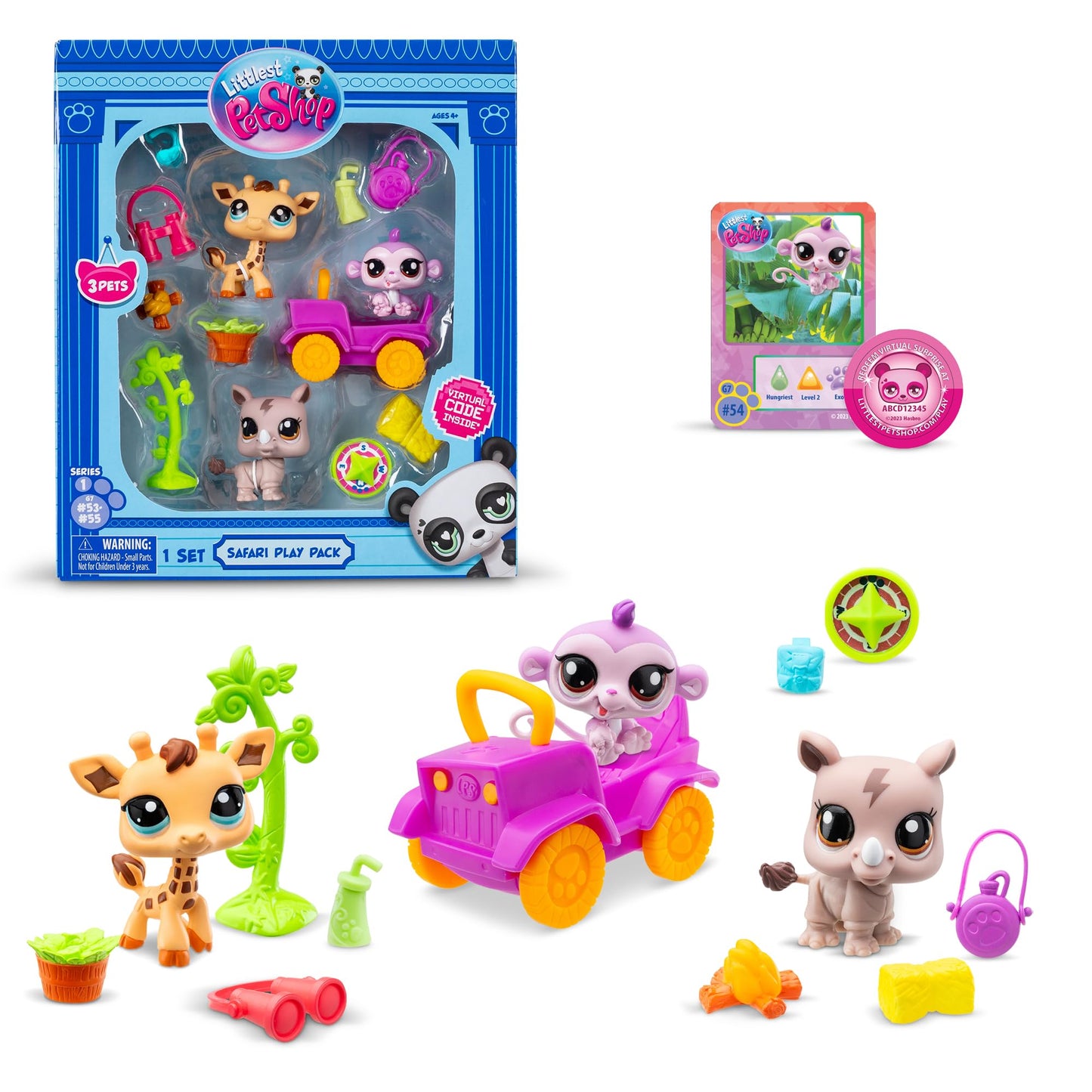 Littlest Pet Shop Safari Play Pack Gen 7 – Pets #53, #54, #55 | Collectible Bobblin' Heads