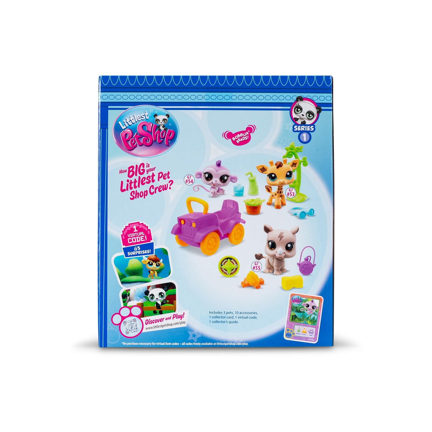 Littlest Pet Shop Safari Play Pack Gen 7 – Pets #53, #54, #55 | Collectible Bobblin' Heads