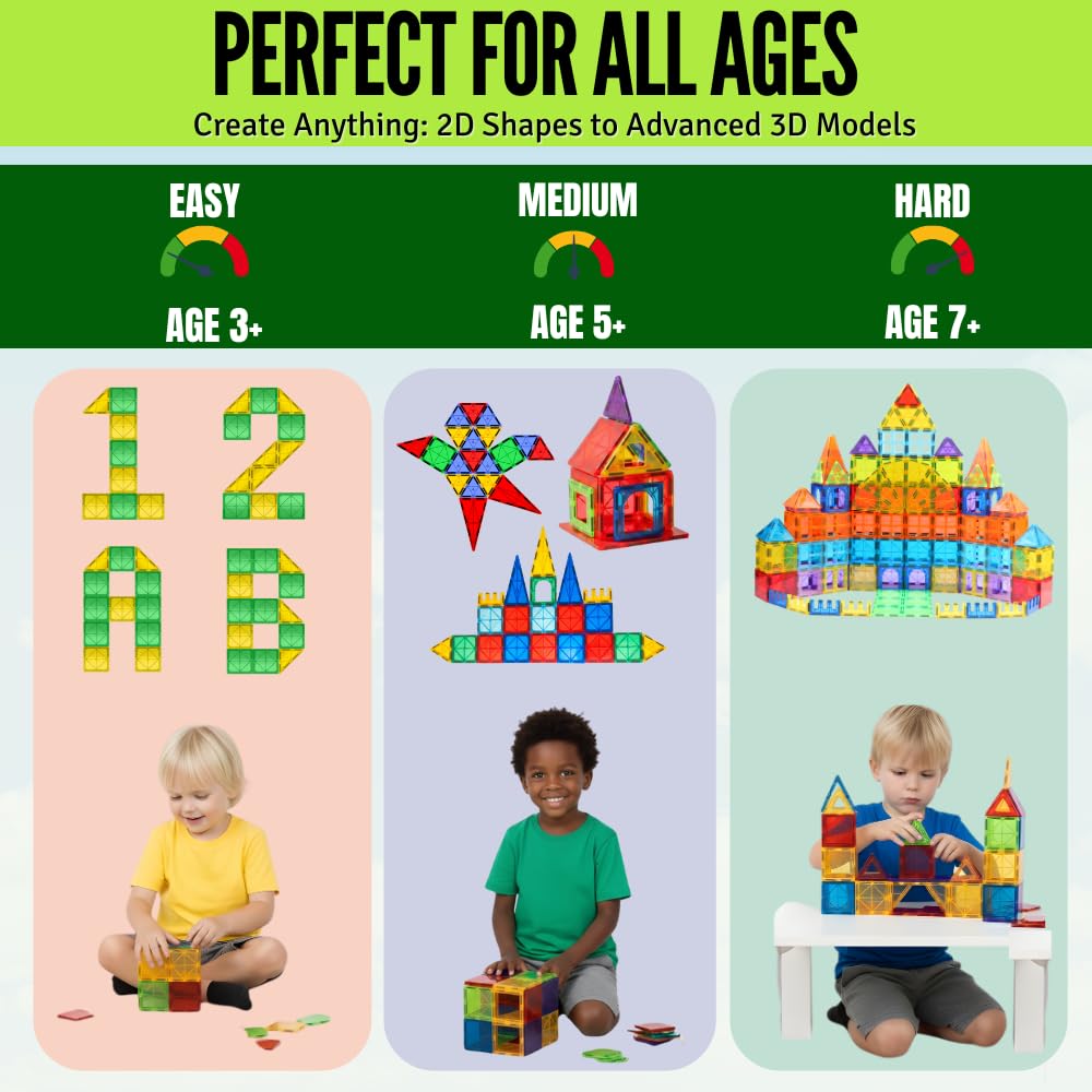 Little Vo Magnetic Tiles 100-Piece Set with 2 Cars — STEM Building Toys for Kids