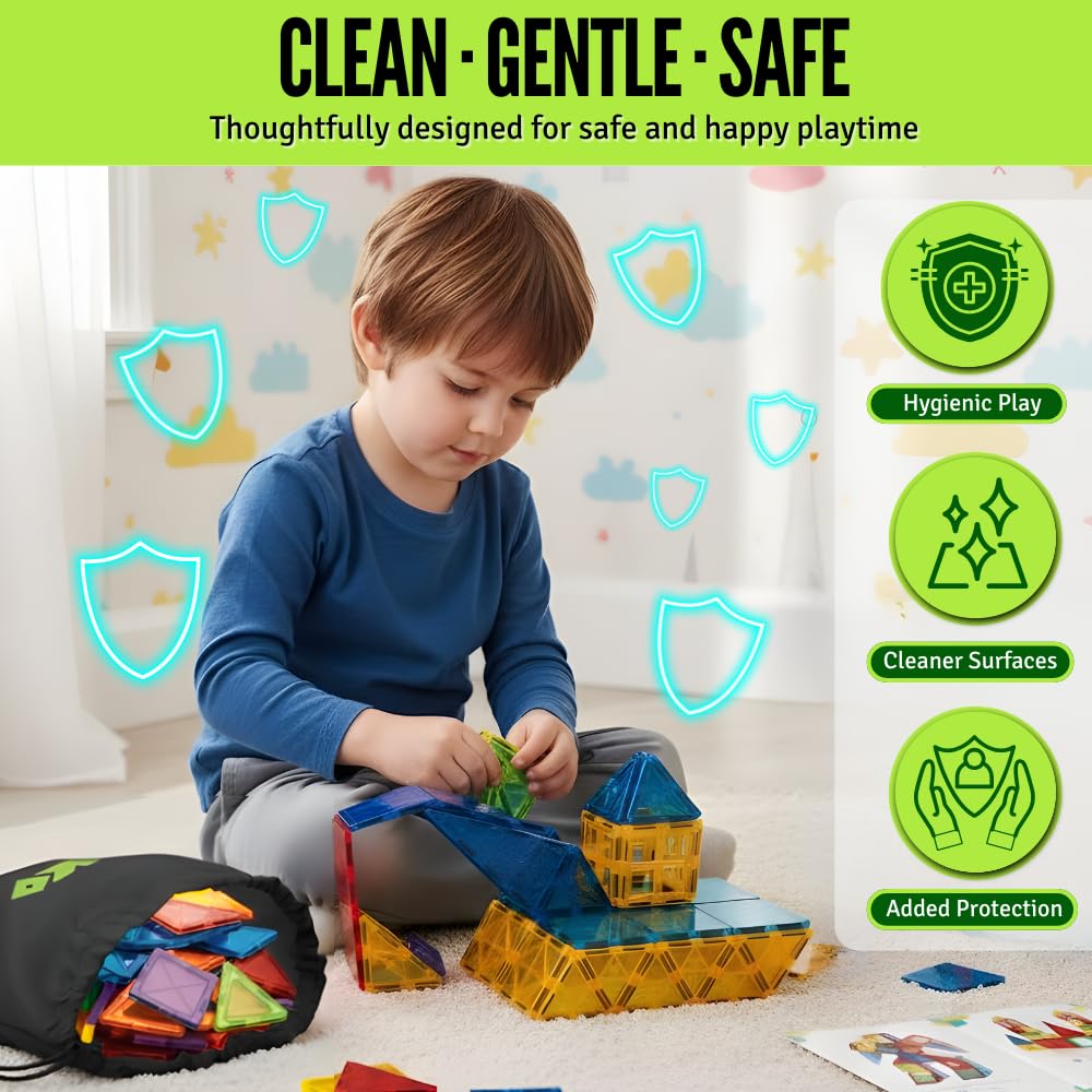 Little Vo Magnetic Tiles 100-Piece Set with 2 Cars — STEM Building Toys for Kids
