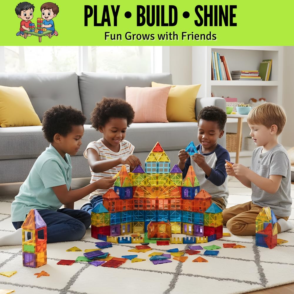 Little Vo Magnetic Tiles 100-Piece Set with 2 Cars — STEM Building Toys for Kids