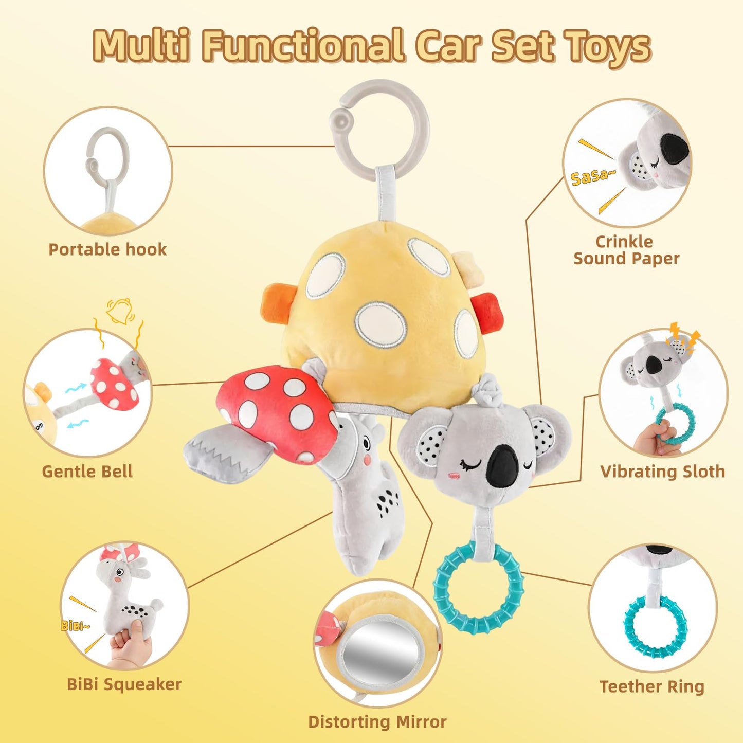 littlove Musical Car Seat Toy for Babies 0–12 Months — Montessori Sensory Travel Plush