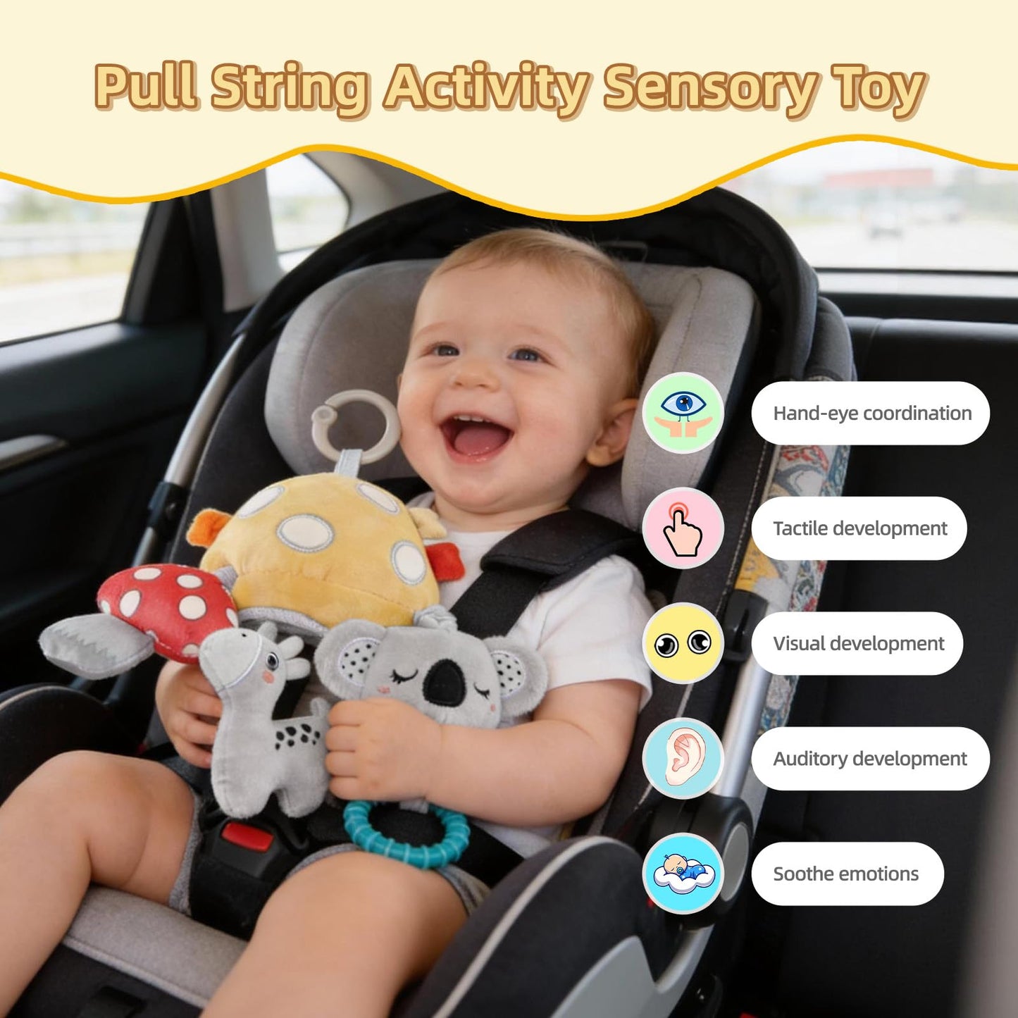 littlove Musical Car Seat Toy for Babies 0–12 Months — Montessori Sensory Travel Plush