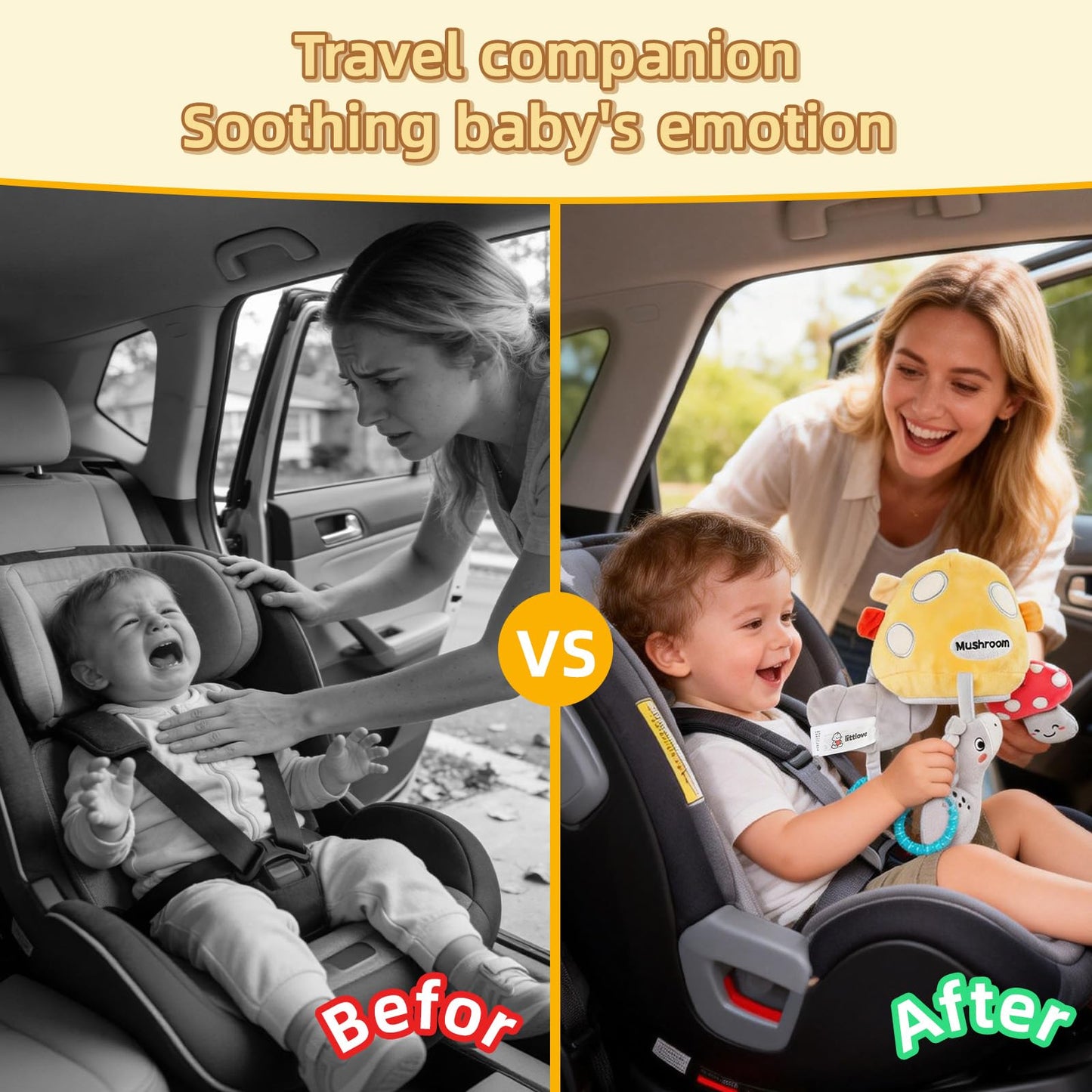 littlove Musical Car Seat Toy for Babies 0–12 Months — Montessori Sensory Travel Plush