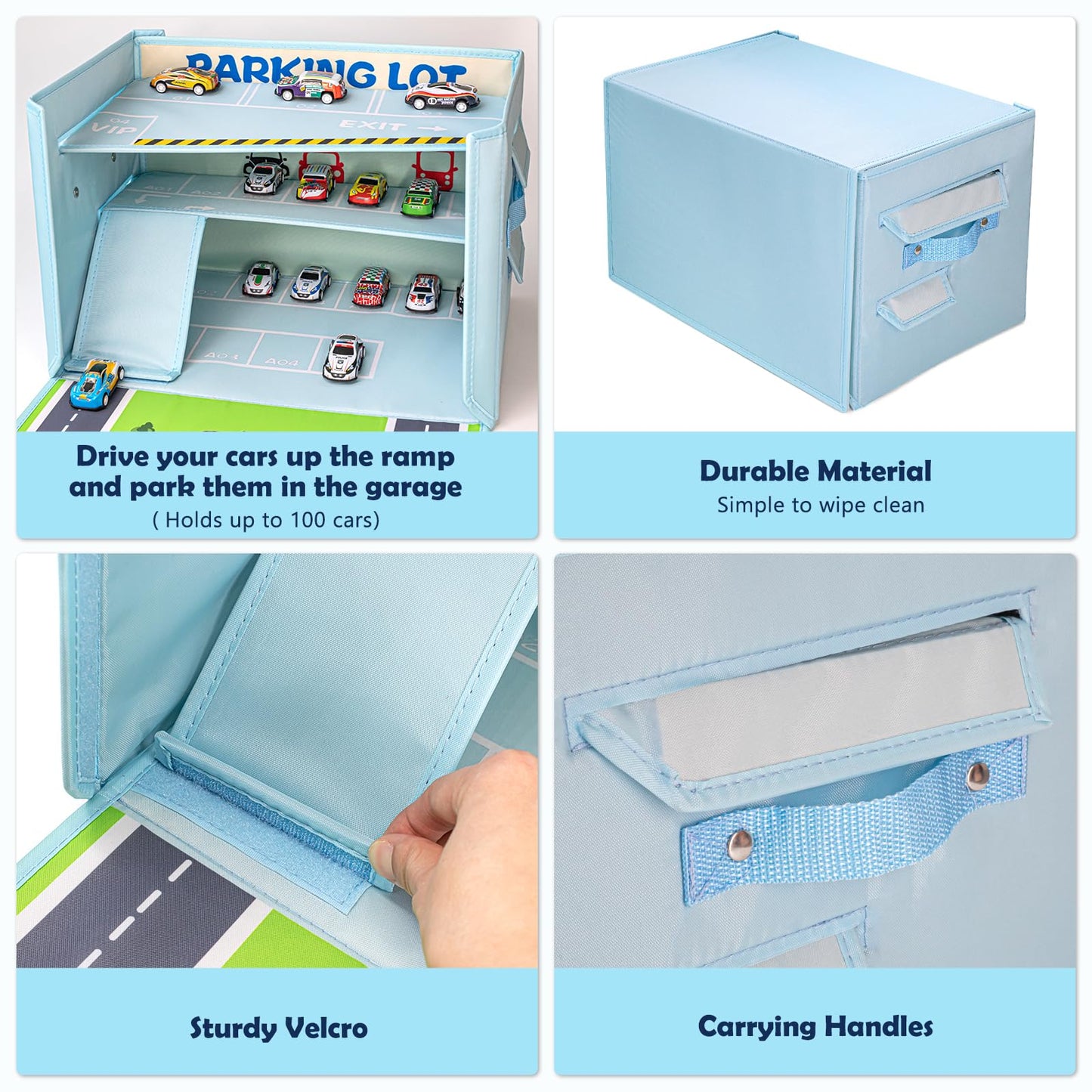 Livememory Toy Car Garage Box — 3-in-1 Storage, Play Mat & 3-Level Garage (Cars Not Included)