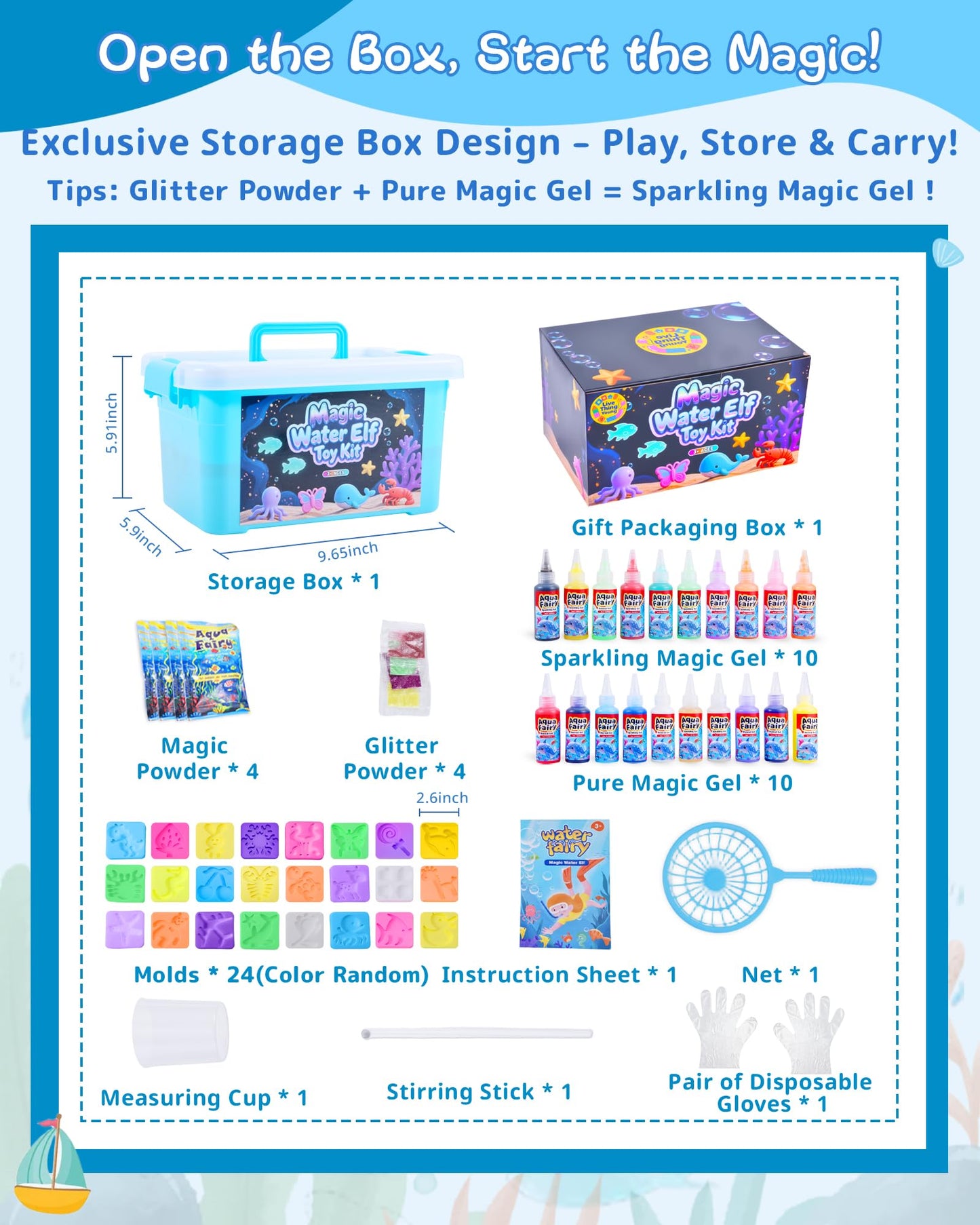 LiveThingYoung Magic Water Elf Toy Kit – 20 Gels, 24 Molds, Sensory STEM Play for Kids 3+