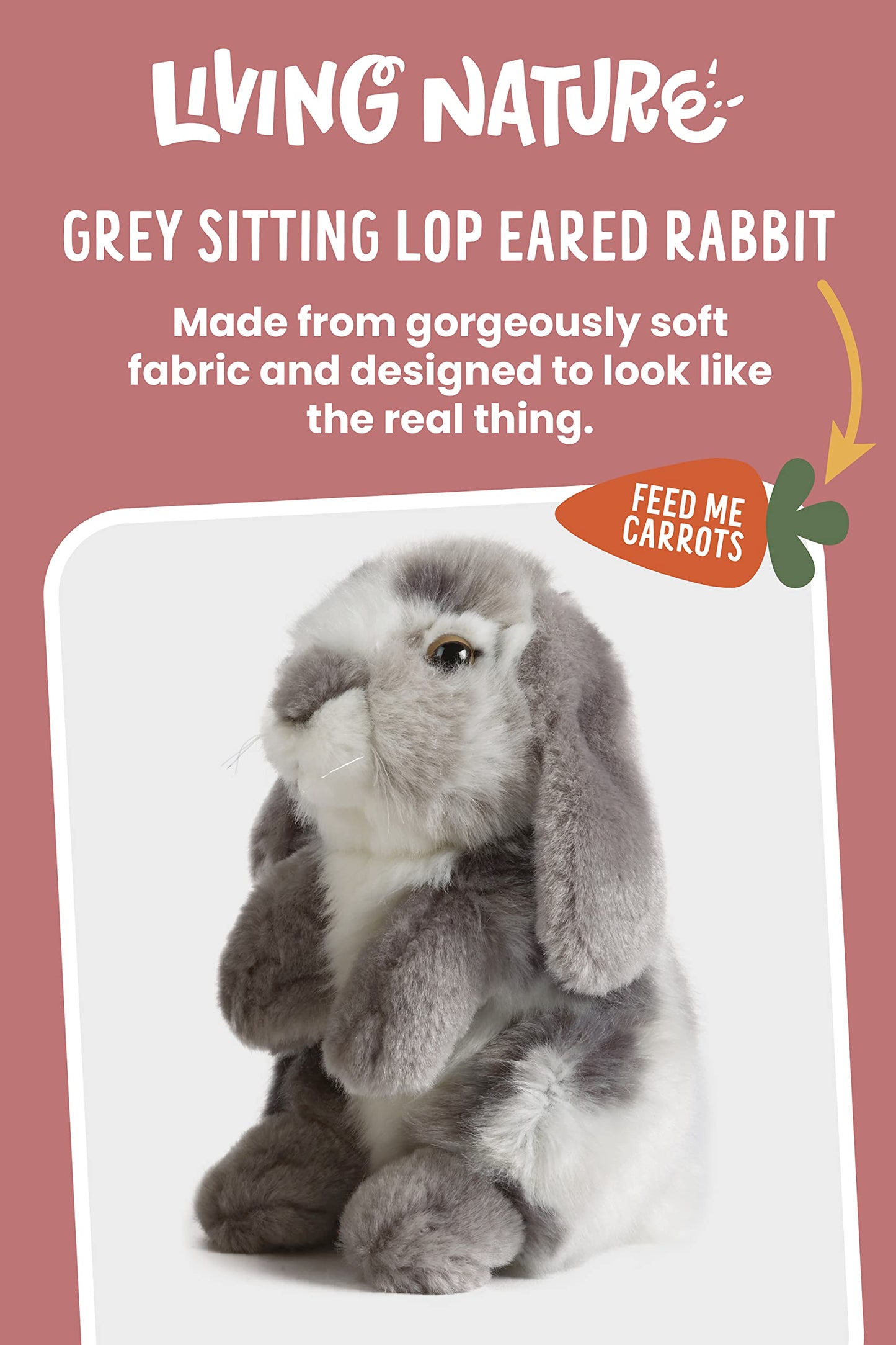 Living Nature Grey Sitting Lop Eared Rabbit Plush Toy — 7 Inch