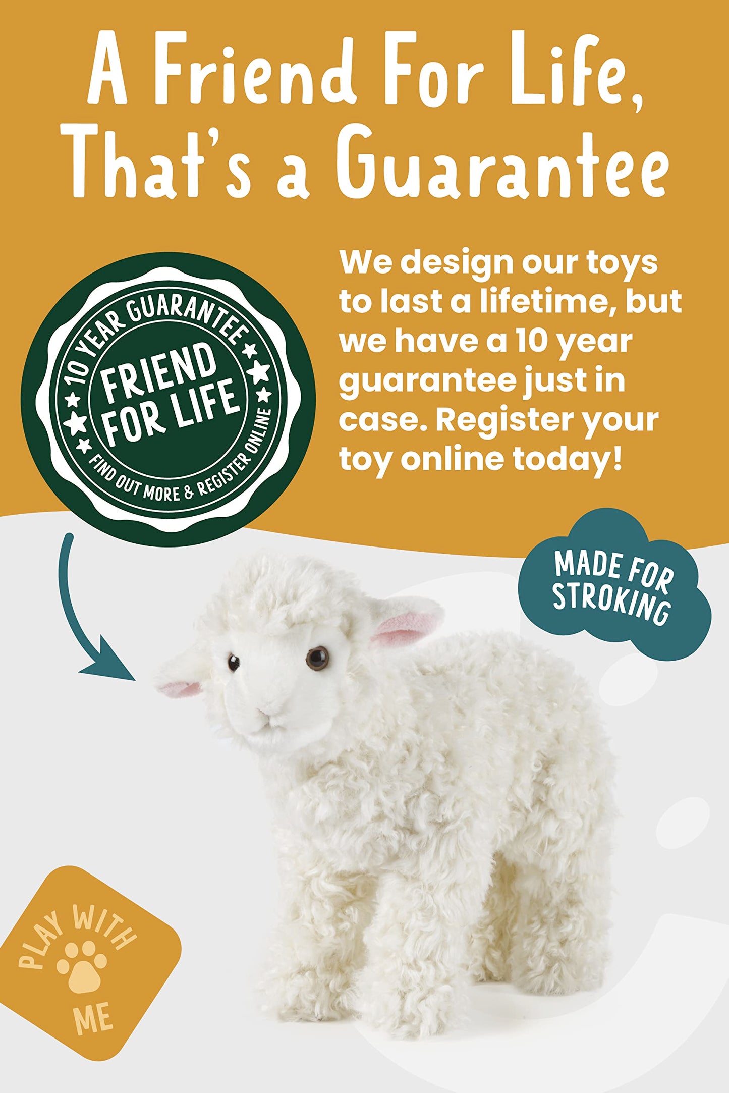 Living Nature Lamb Stuffed Animal – 12-Inch Plush Toy for Kids | Eco-Friendly