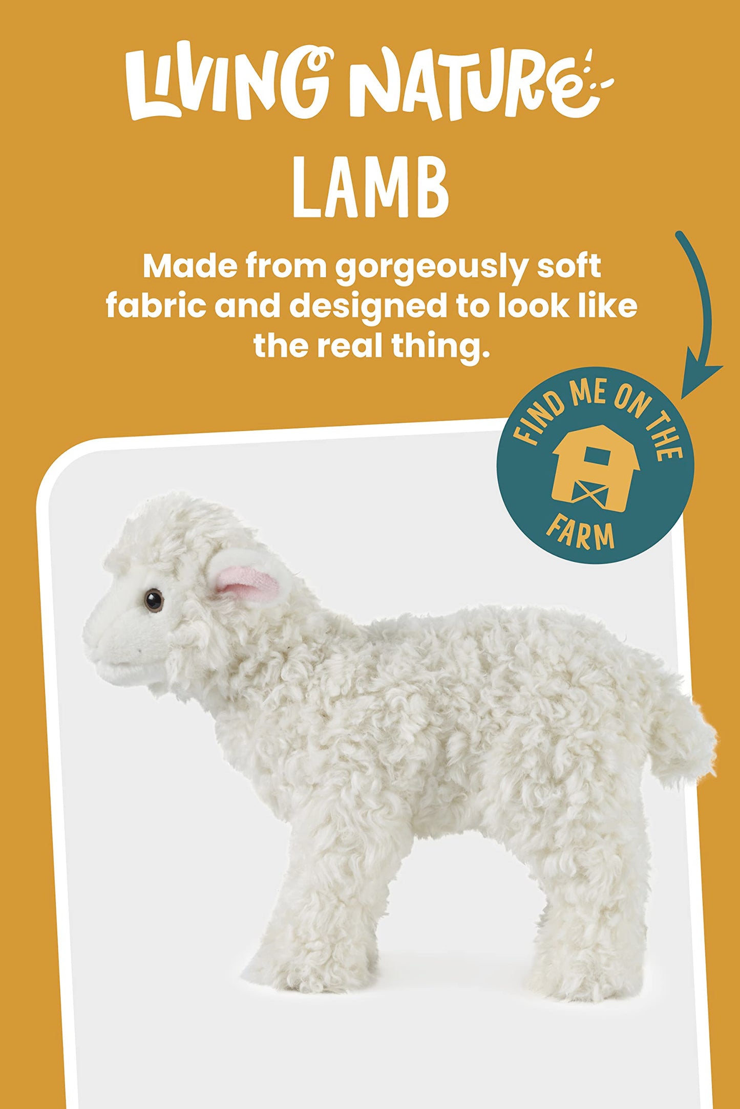 Living Nature Lamb Stuffed Animal – 12-Inch Plush Toy for Kids | Eco-Friendly