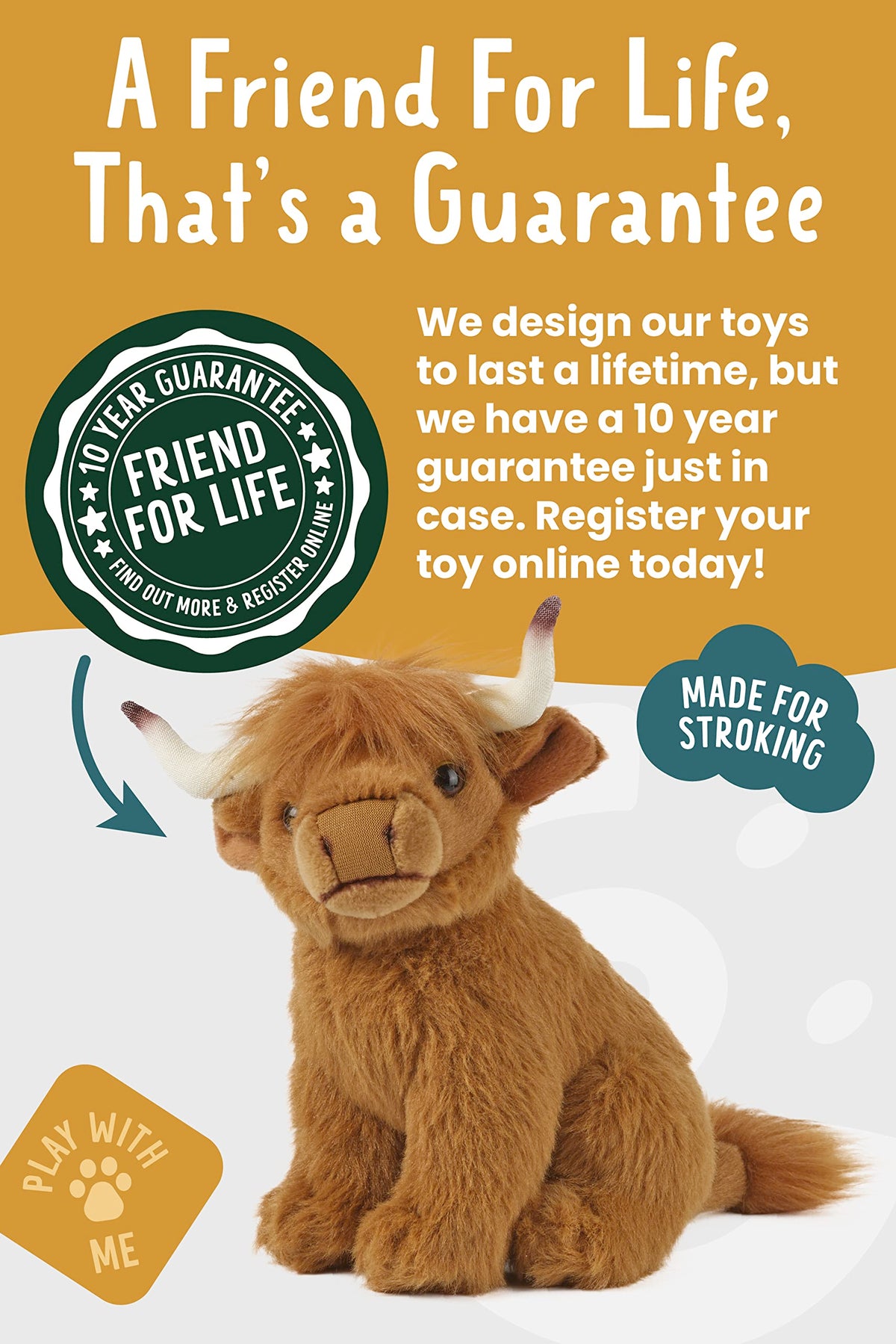 Living Nature Small Highland Cow Stuffed Animal | 6-Inch Plush Toy