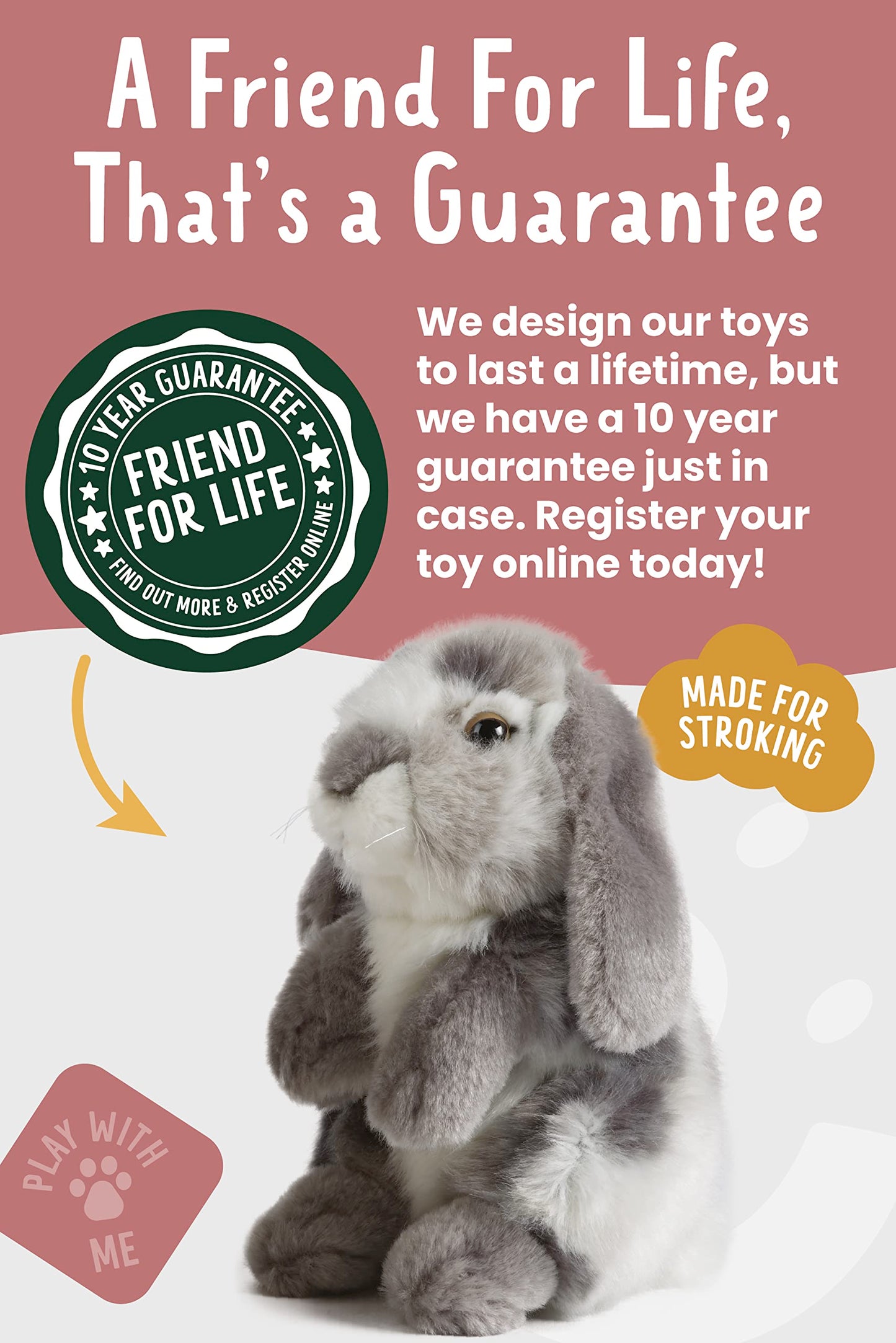 Living Nature Grey Sitting Lop Eared Rabbit Plush Toy — 7 Inch