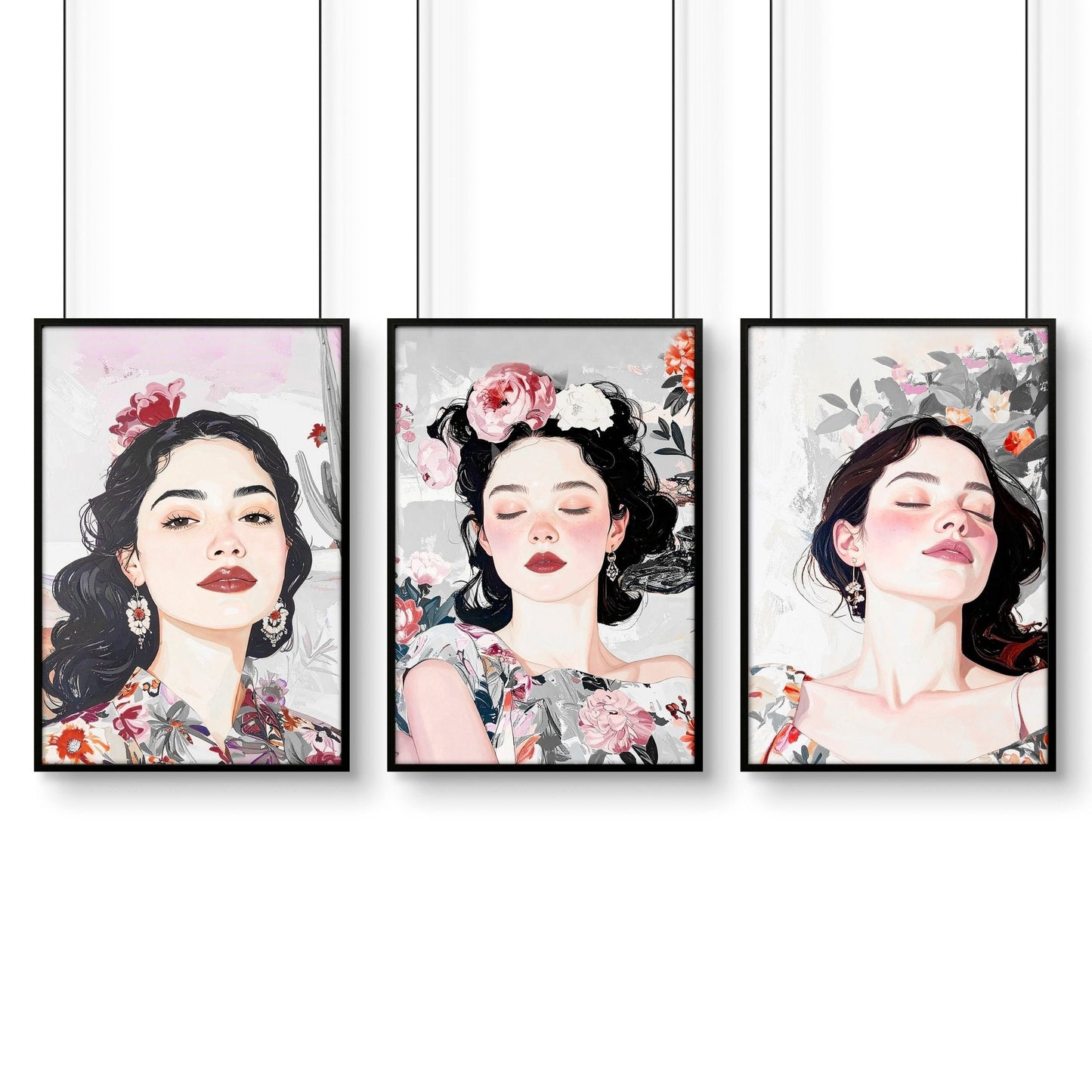 Living Room Art Paintings | Set of 3 Boho Women Wall art Prints