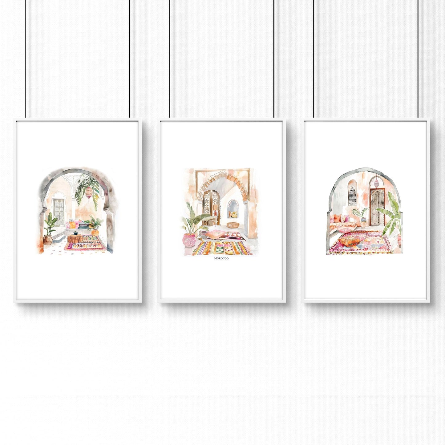Living Room Paintings | Set of 3 Moroccan Inspired Wall art Prints