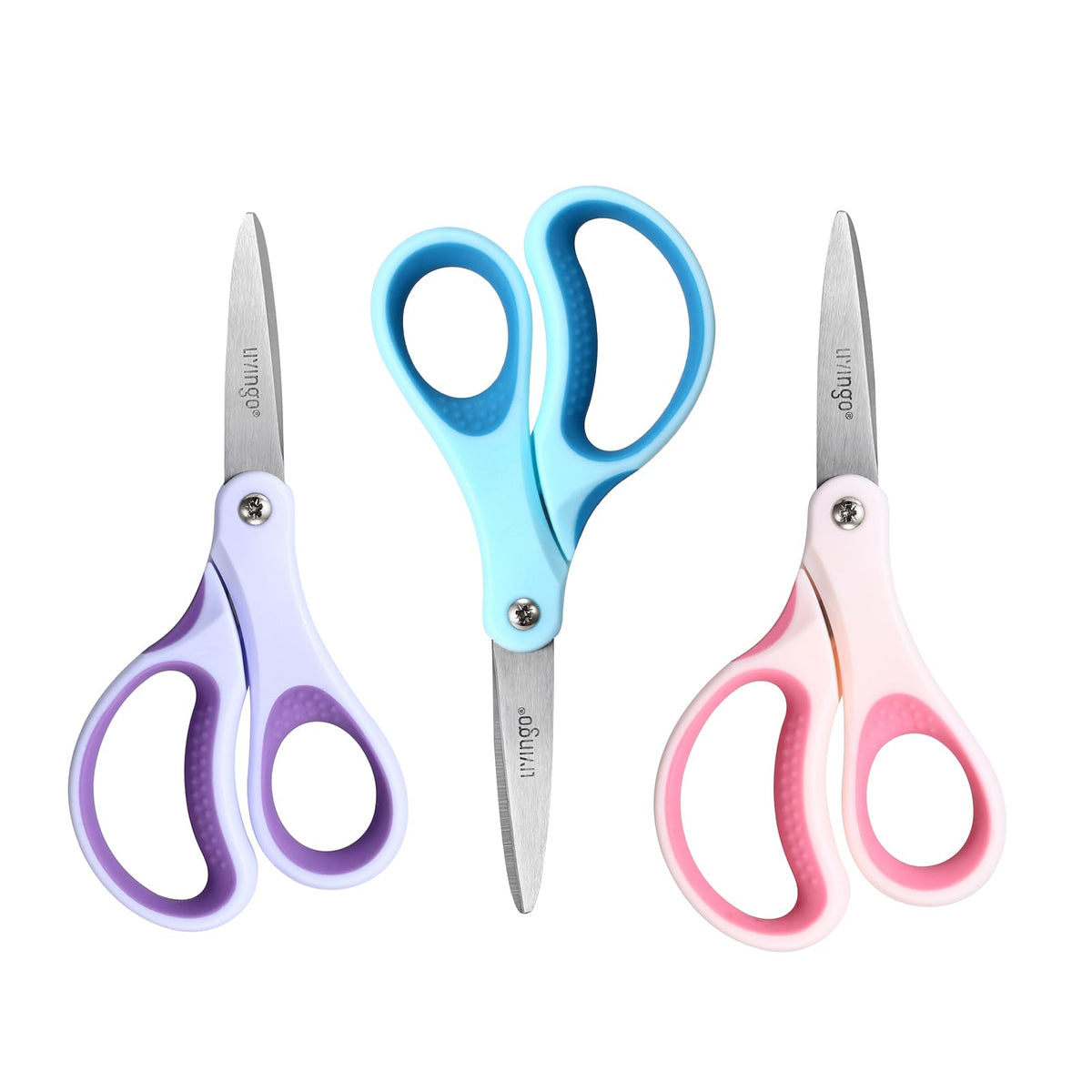 LIVINGO Kids Scissors 6” Pointed Tip – 3 Pack for Ages 8–11 | Stainless Steel Classroom Scissors