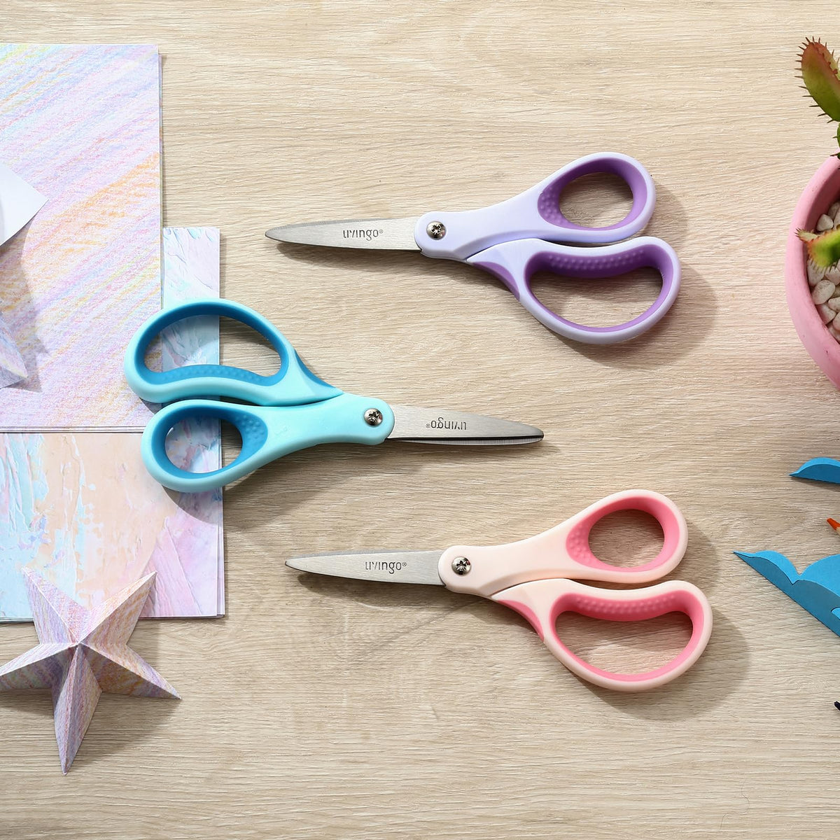 LIVINGO Kids Scissors 6” Pointed Tip – 3 Pack for Ages 8–11 | Stainless Steel Classroom Scissors