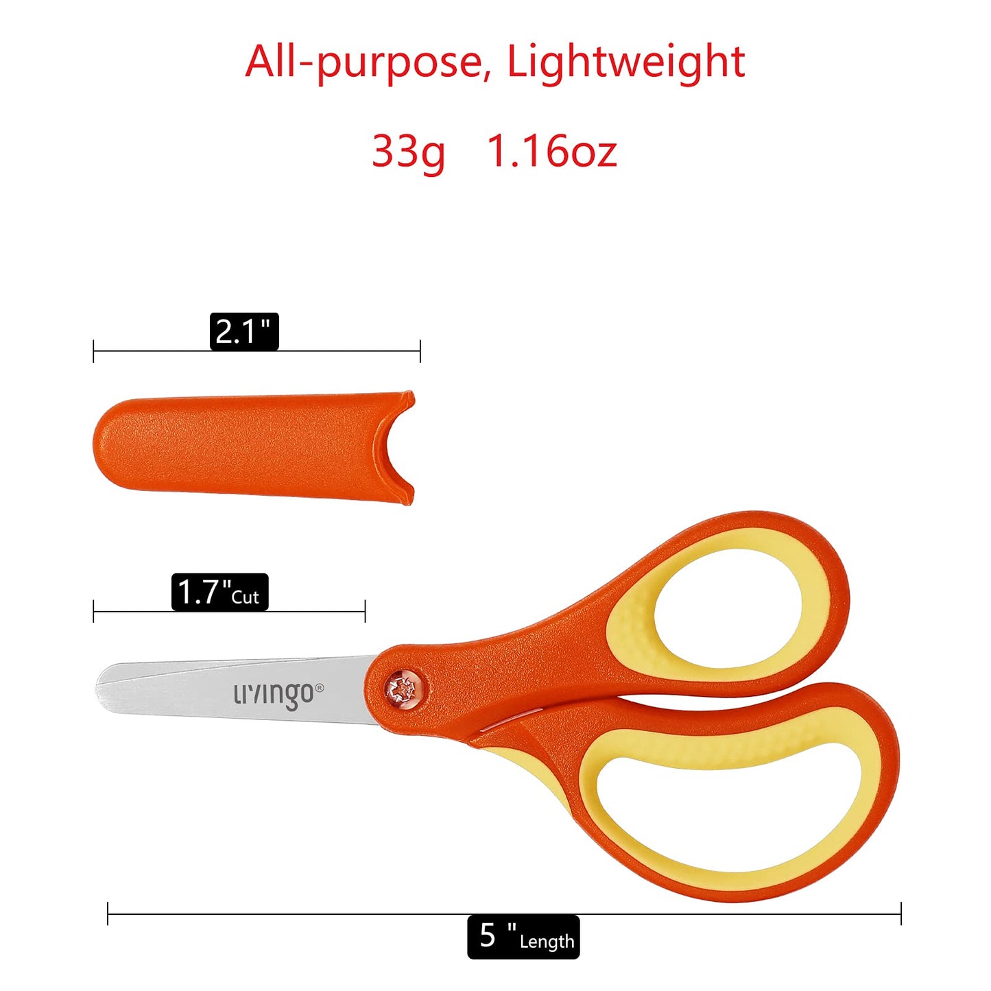 LIVINGO 3 Pack 5” Kids Scissors — Left/Right Handed, Safe Blunt Stainless, with Cover | Classroom Craft Supplies