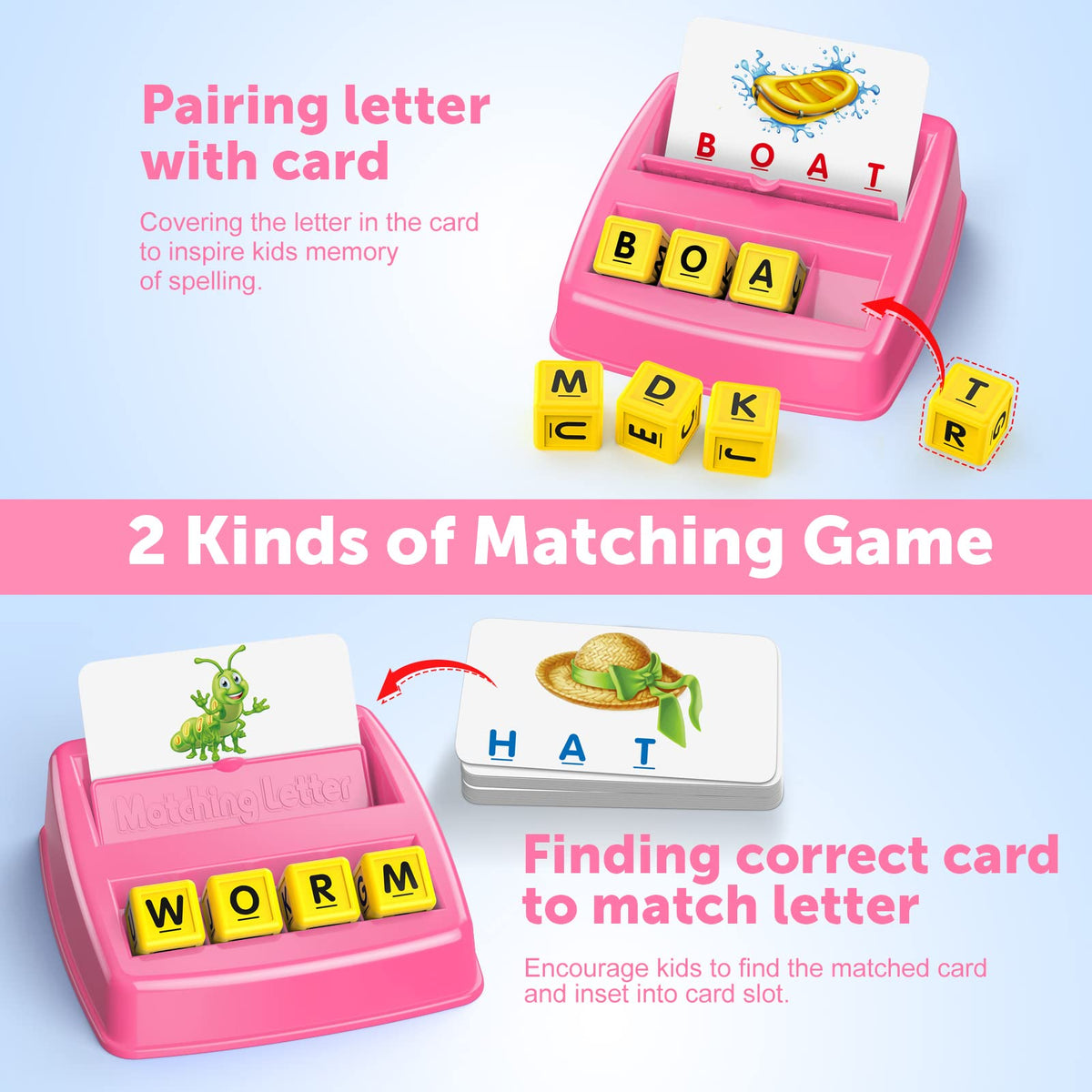 LIWIN LET'S GO! Matching Letter Spelling Games for Kids 3-8 – Pink Preschool Educational Toy