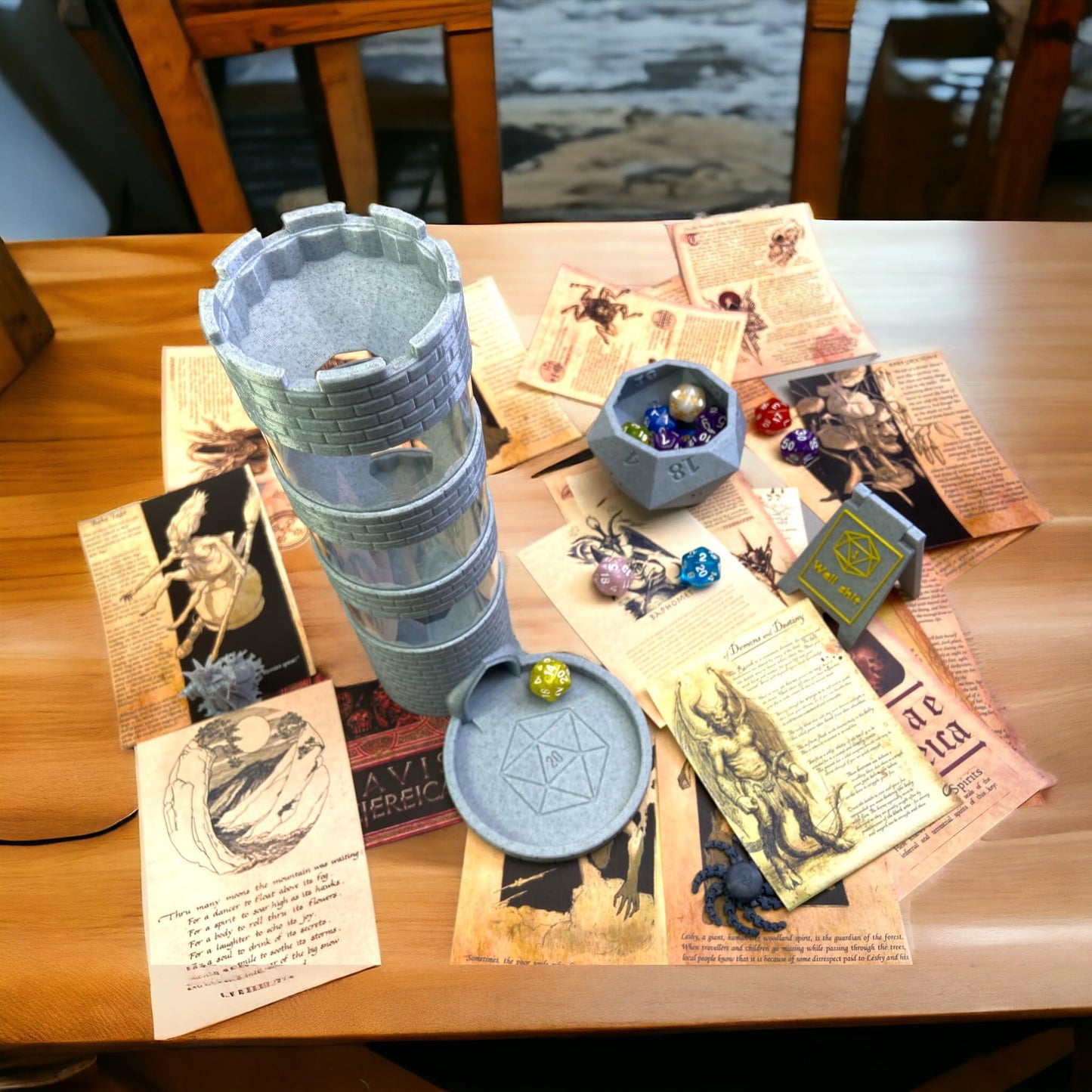 Lixusia Castle Dice Tower — Four-Tier TRPG Dice Tower with Standard Dice Set (Random Color)