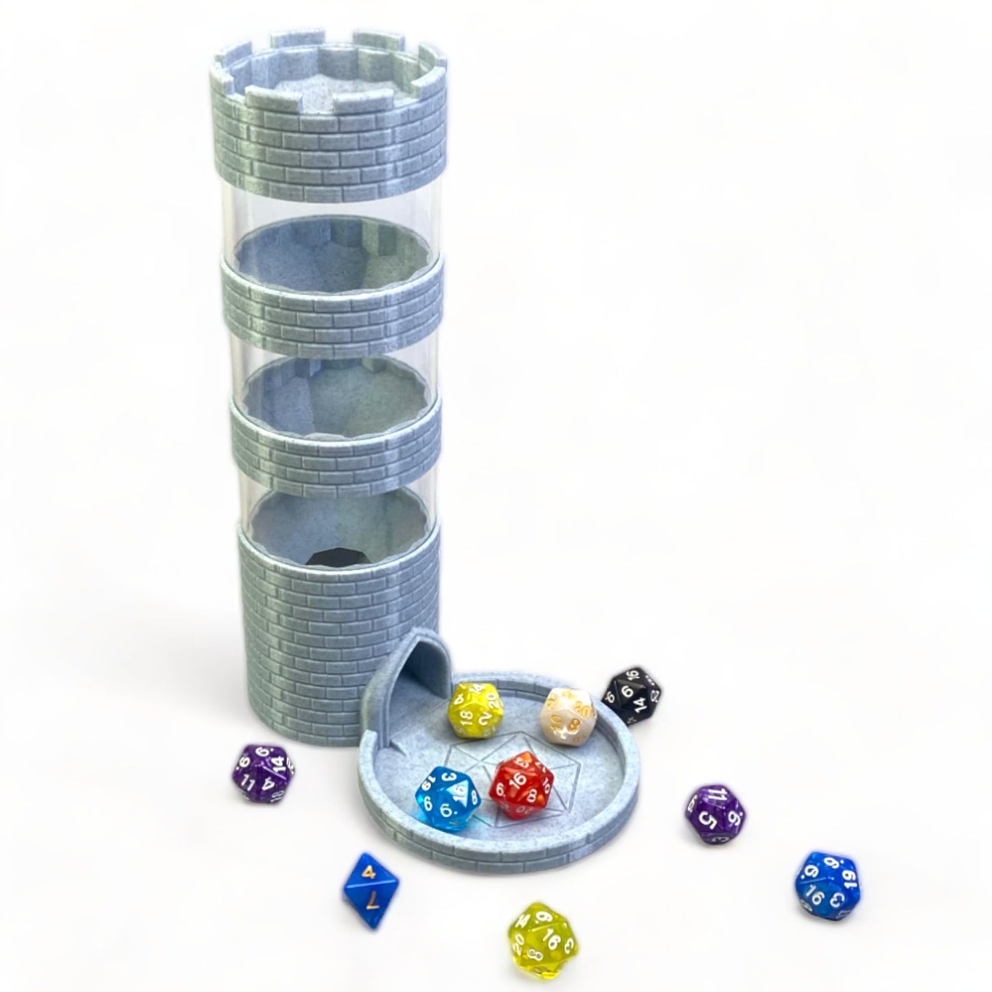 Lixusia Castle Dice Tower — Four-Tier TRPG Dice Tower with Standard Dice Set (Random Color)