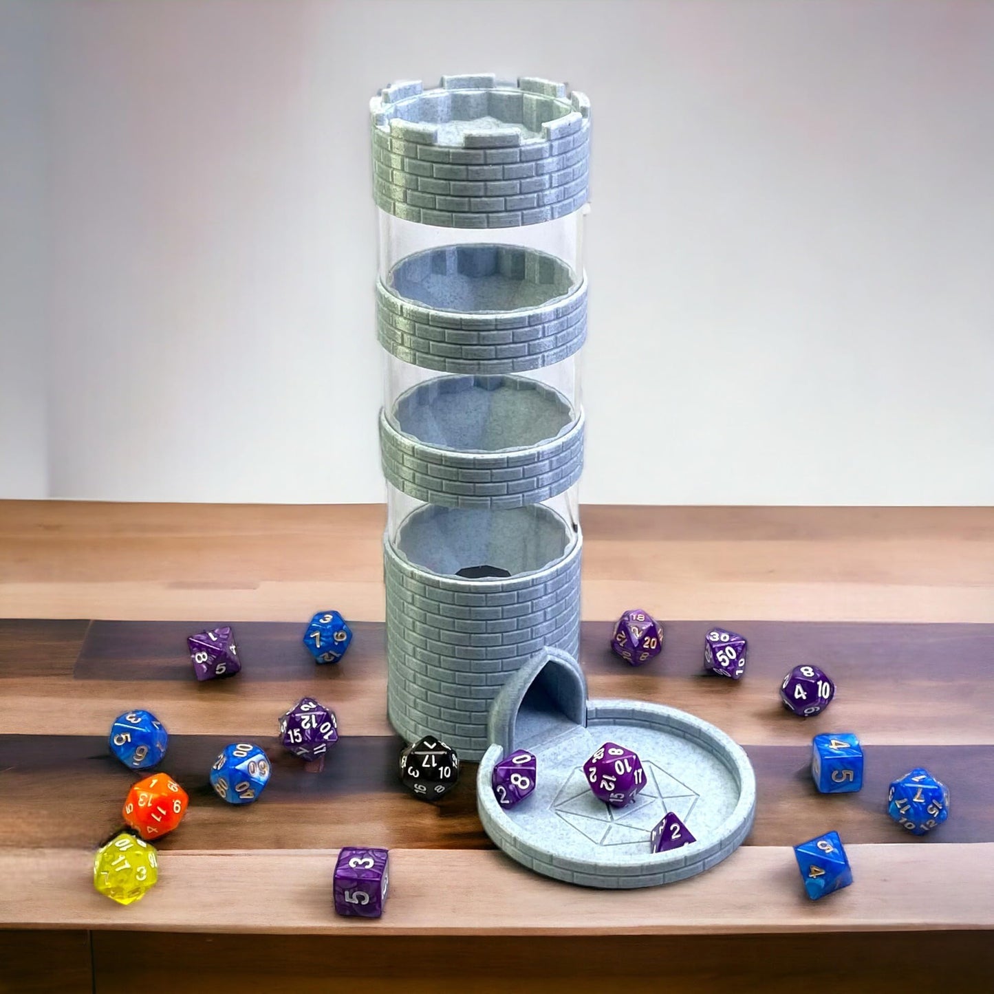 Lixusia Castle Dice Tower — Four-Tier TRPG Dice Tower with Standard Dice Set (Random Color)