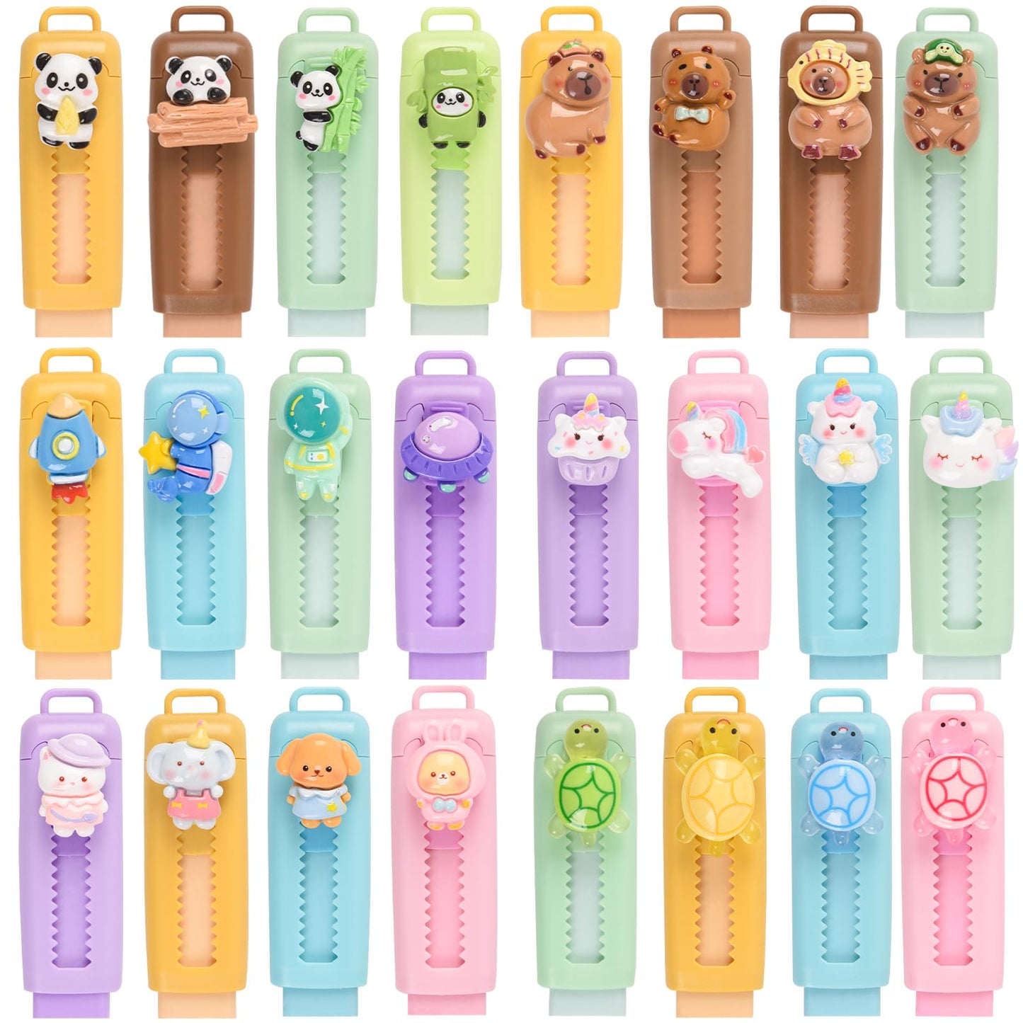 LiYiQ 24 Pcs Cute Retractable Erasers – Kawaii Pencil Erasers for Classrooms & Study