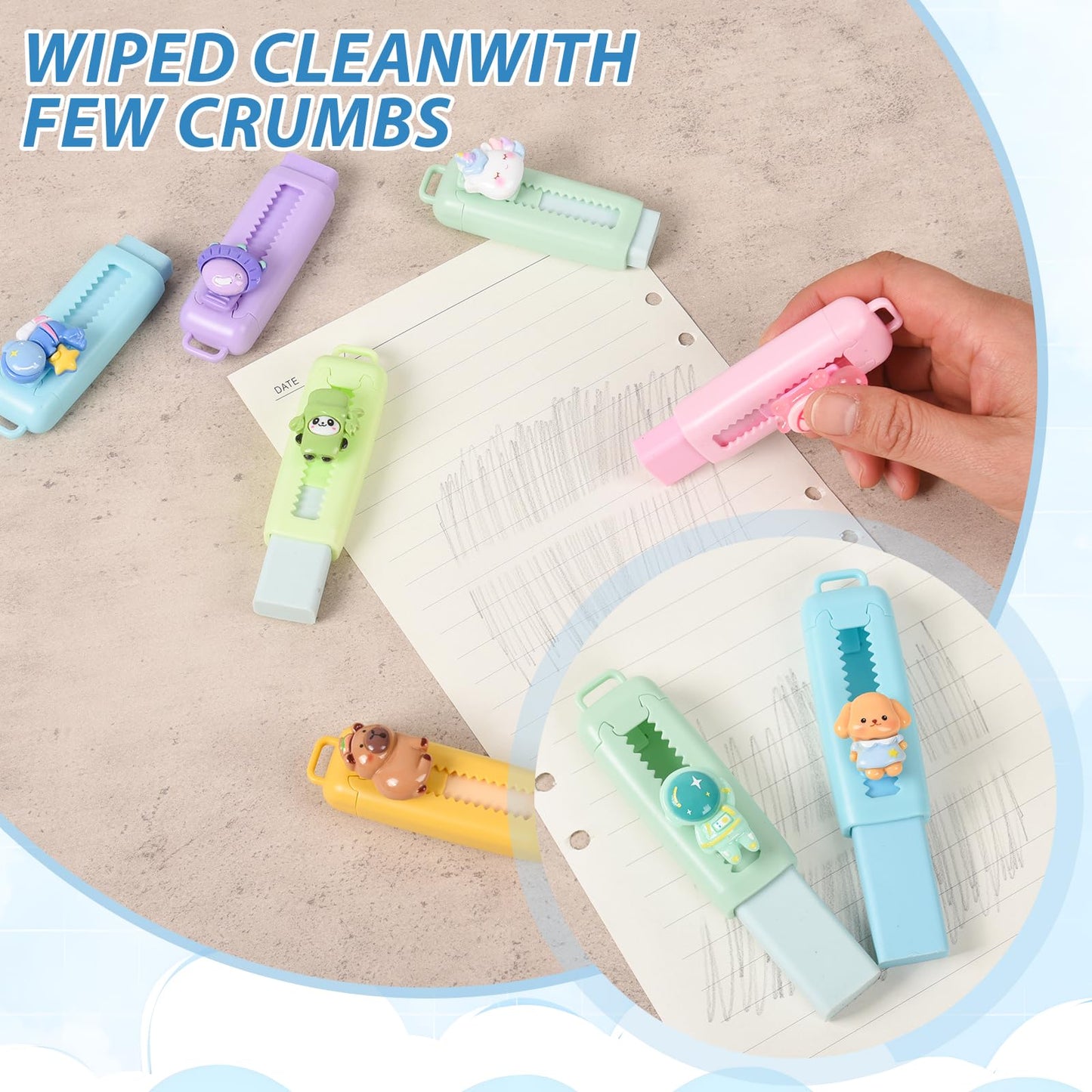LiYiQ 24 Pcs Cute Retractable Erasers – Kawaii Pencil Erasers for Classrooms & Study