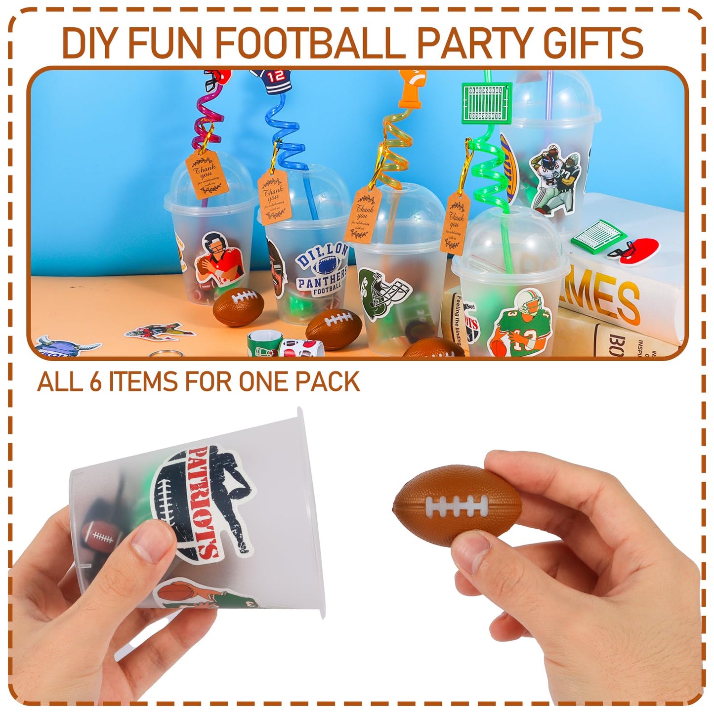 LiYiQ 158 Pcs Football Party Favors – Cups, Straws, Whistles & Accessories