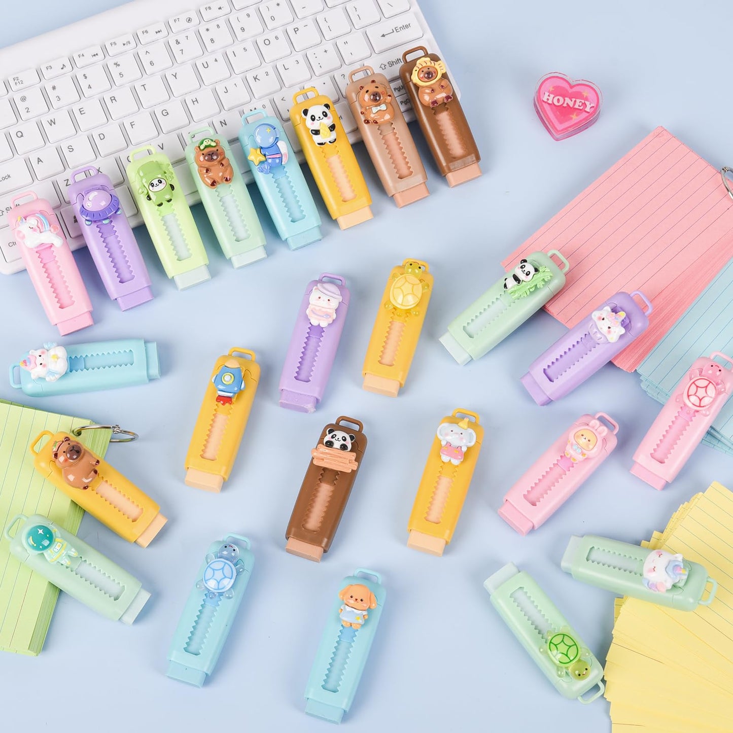 LiYiQ 24 Pcs Cute Retractable Erasers – Kawaii Pencil Erasers for Classrooms & Study
