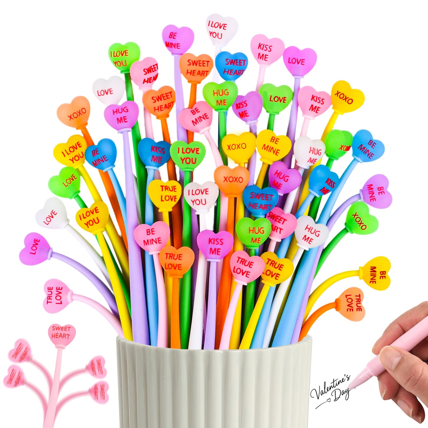 LiYiQ 50 Pcs Valentine's Day Conversation Bobblehead Pens – Cute Kawaii Fidget Pens