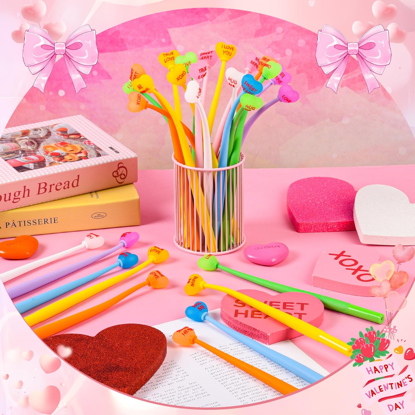 LiYiQ 50 Pcs Valentine's Day Conversation Bobblehead Pens – Cute Kawaii Fidget Pens