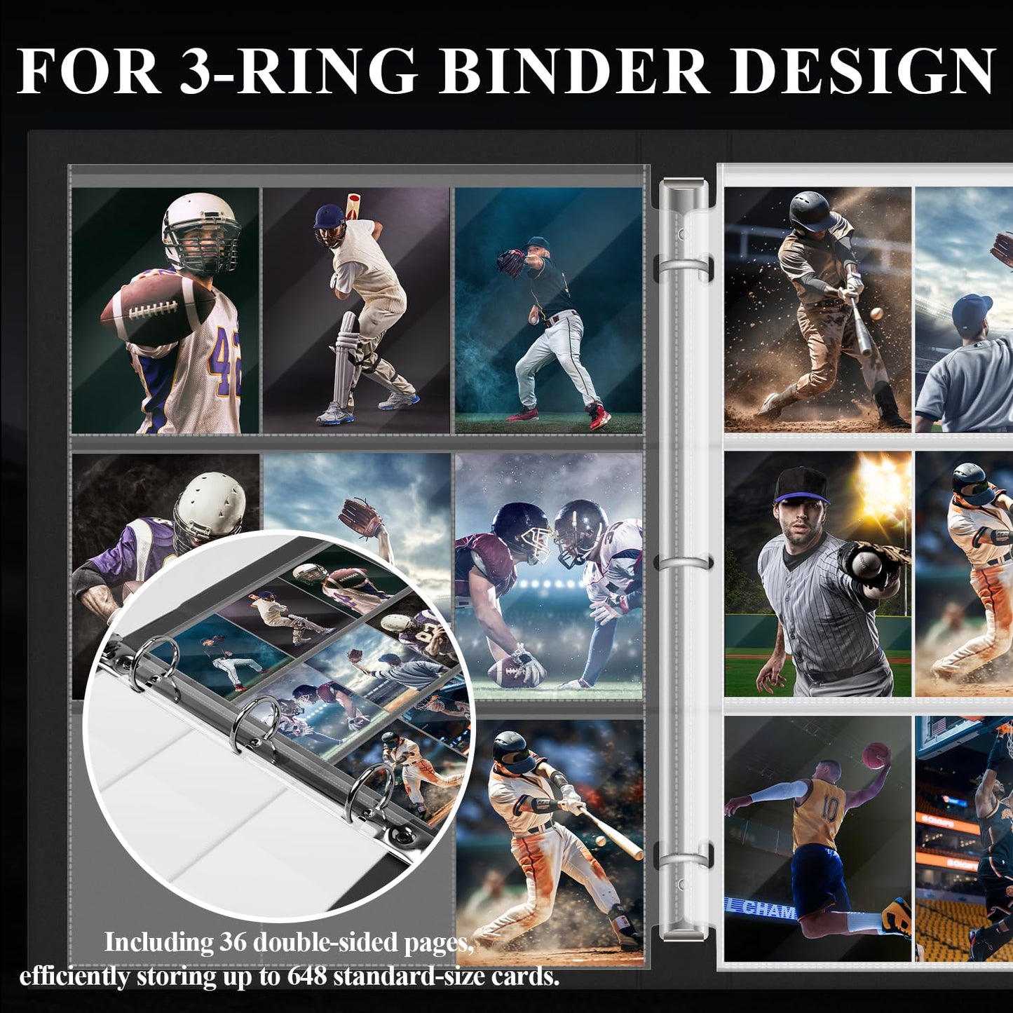Lizuart 9-Pocket Card Sleeves for 3 Ring Binder – 36 Double-Sided Pages (648 Cards)