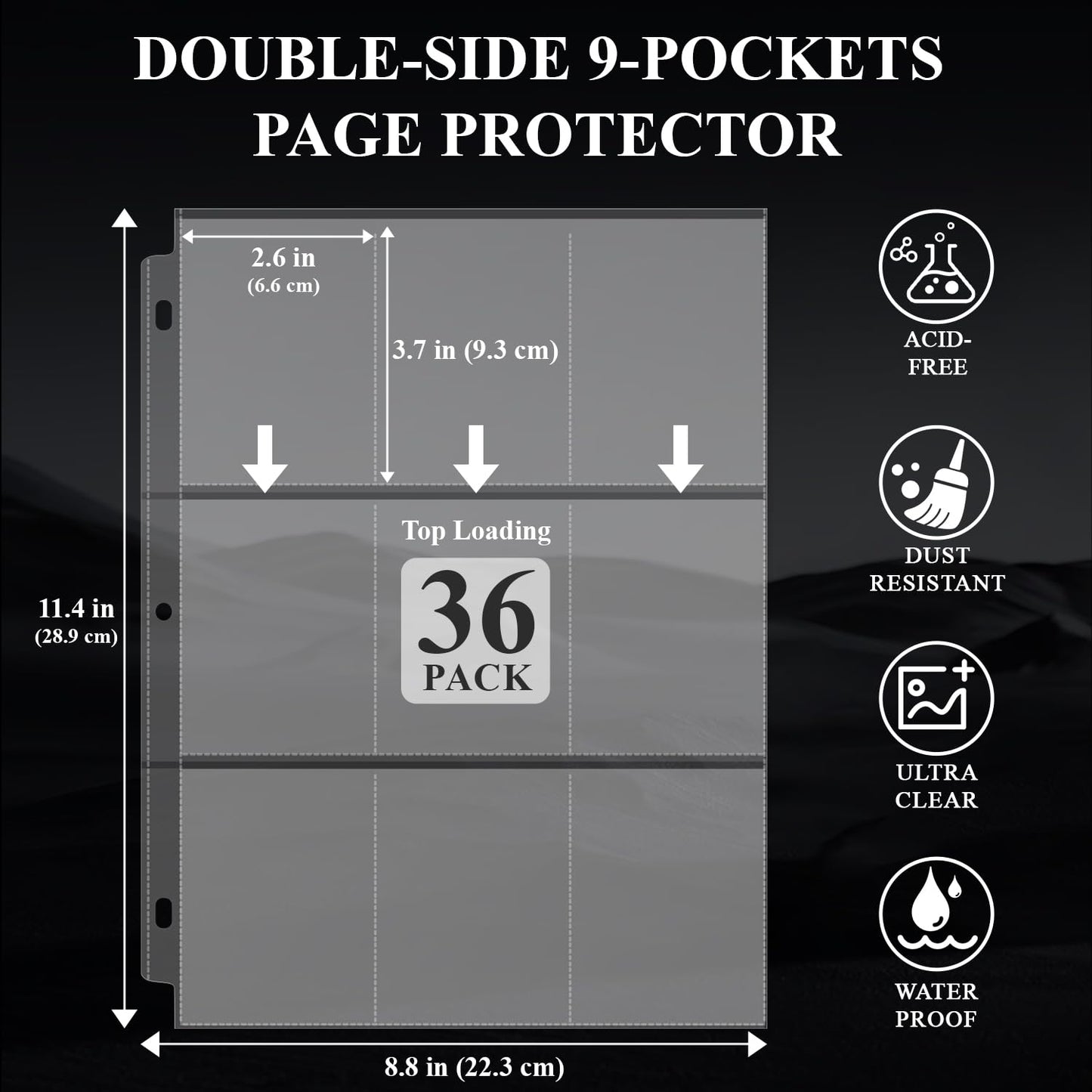 Lizuart 9-Pocket Card Sleeves for 3 Ring Binder – 36 Double-Sided Pages (648 Cards)