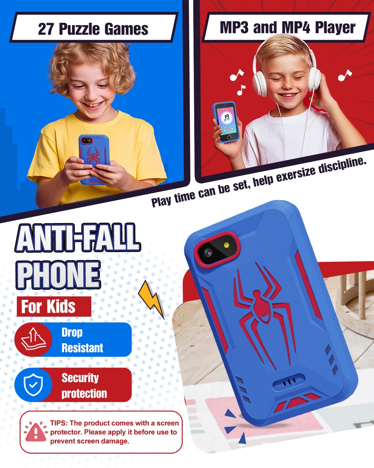 Lizzbey Kids Smart Phone - 3.5'' Dual Camera Toy Phone with ABC Learning & Habit Tracker