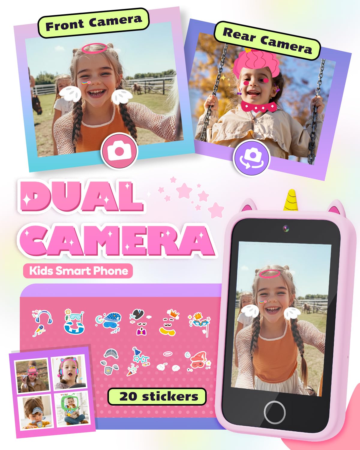 Lizzbey Kids Smart Phone – Unicorn Toy Phone for 3-8 Years | Educational, Dual Camera