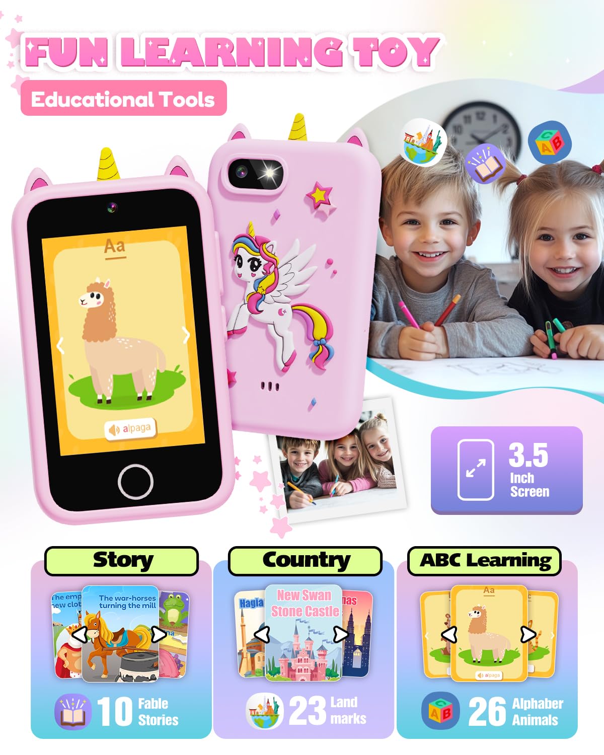 Lizzbey Kids Smart Phone – Unicorn Toy Phone for 3-8 Years | Educational, Dual Camera
