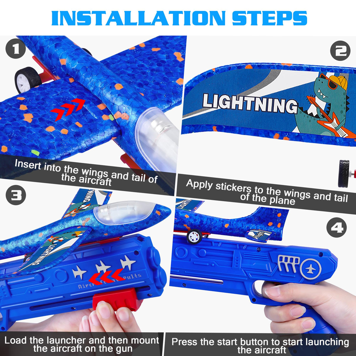LJZJ 3-Pack Airplane Launcher Toys with LED Glider Planes – 2 Flight Modes for Kids 3+