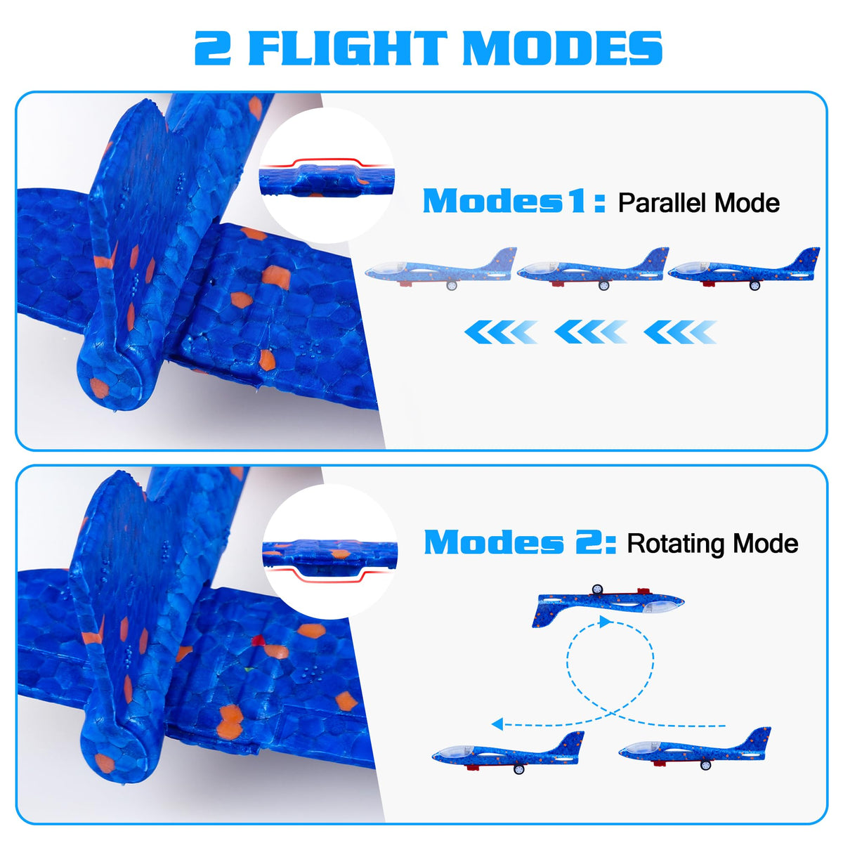 LJZJ 3-Pack Airplane Launcher Toys with LED Glider Planes – 2 Flight Modes for Kids 3+