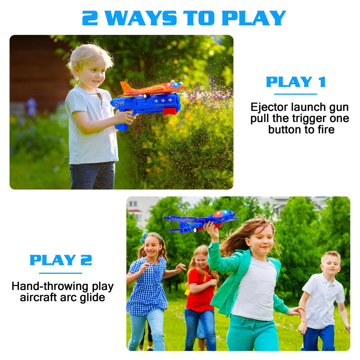 LJZJ 3-Pack Airplane Launcher Toys with LED Glider Planes – 2 Flight Modes for Kids 3+