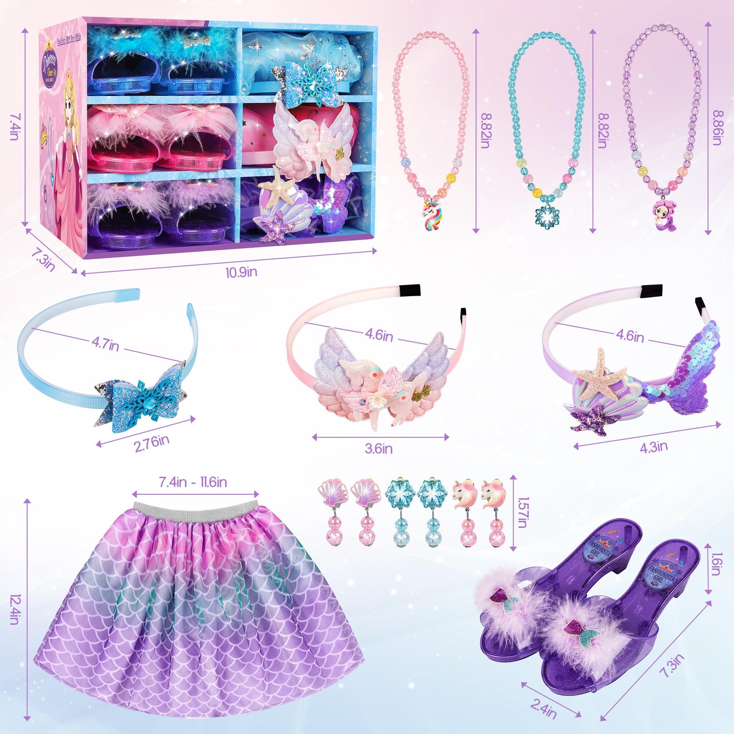 LJZJ Princess Dress Up Set for Girls - 3-Piece Costume with Shoes, Tiara & Jewelry (Ages 3-8)