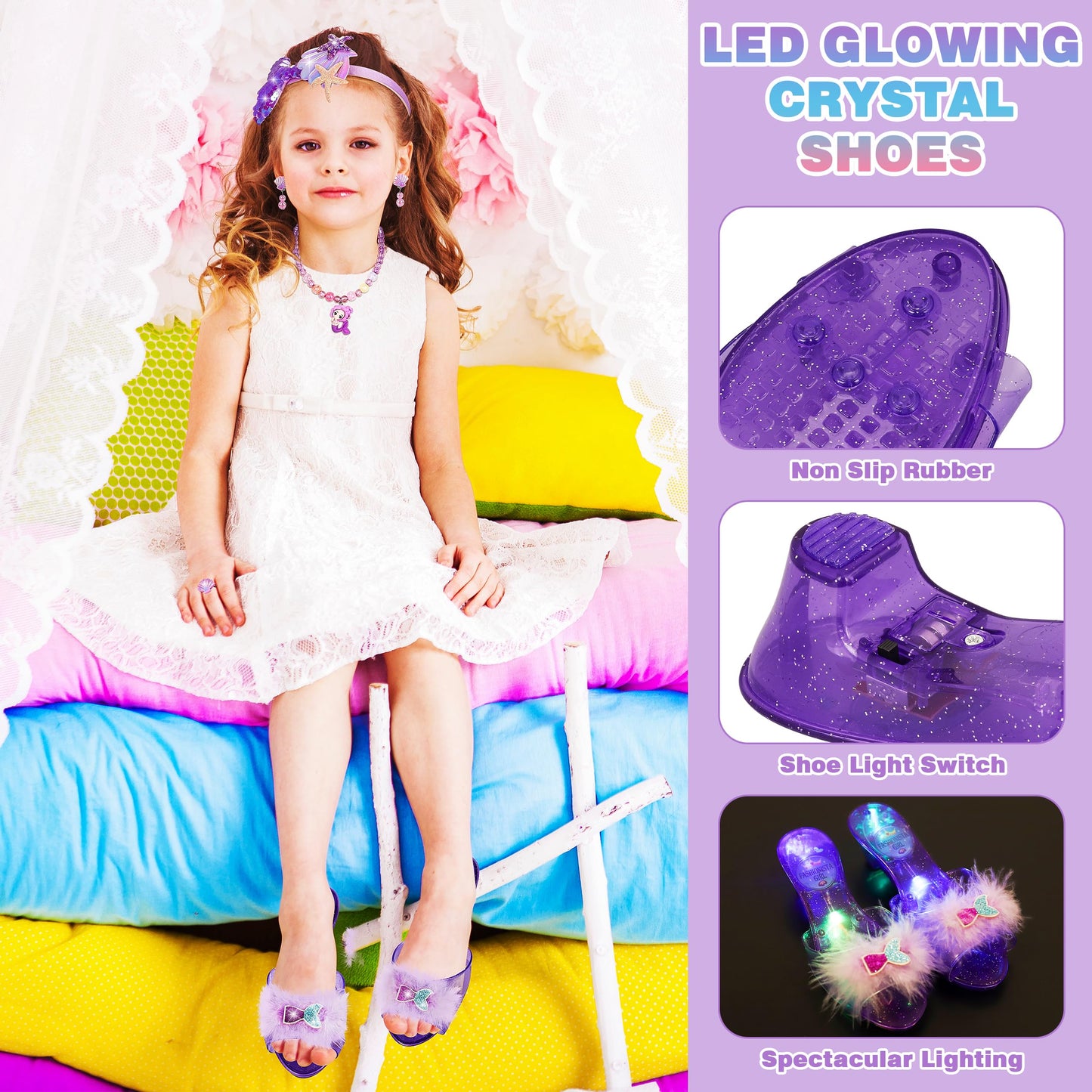 LJZJ Princess Dress Up Set for Girls - 3-Piece Costume with Shoes, Tiara & Jewelry (Ages 3-8)